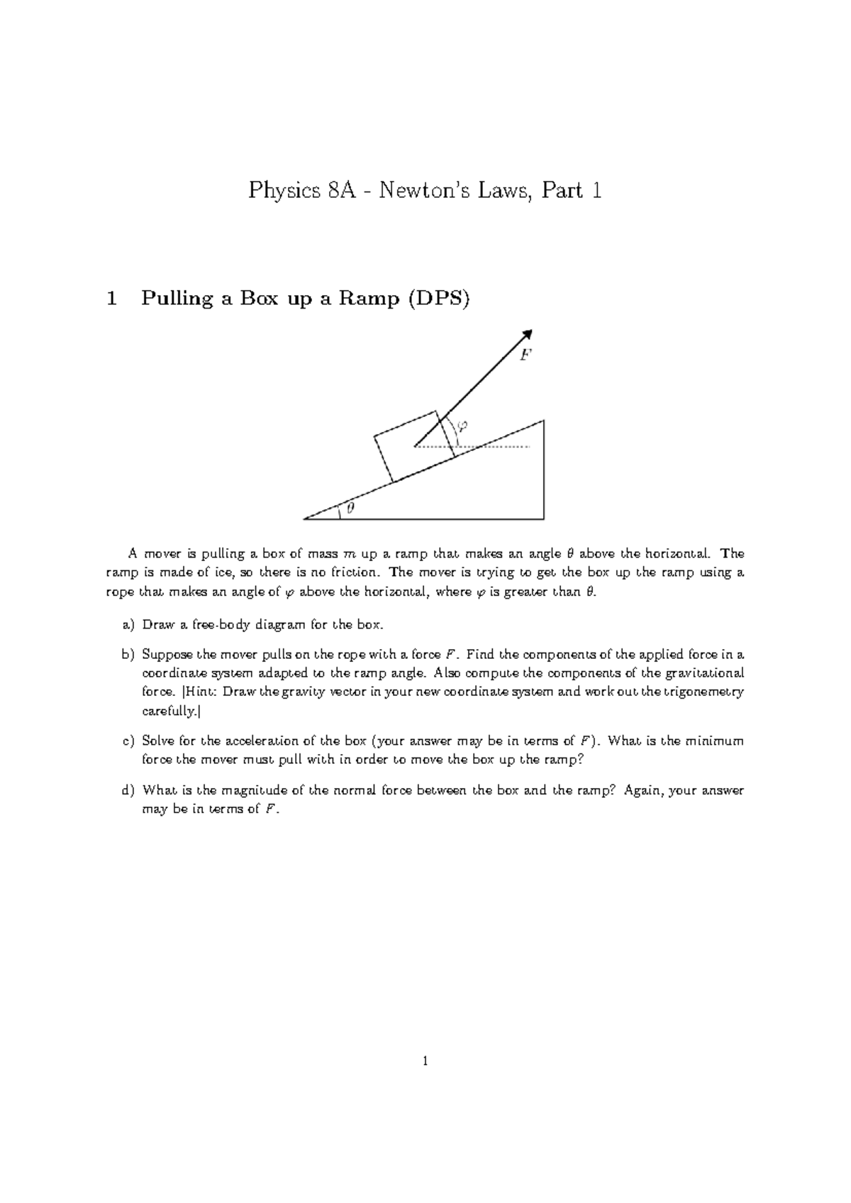 Physics 8A Final Exam: Laws of Motion & Ramp Problems (DPS) - Studocu