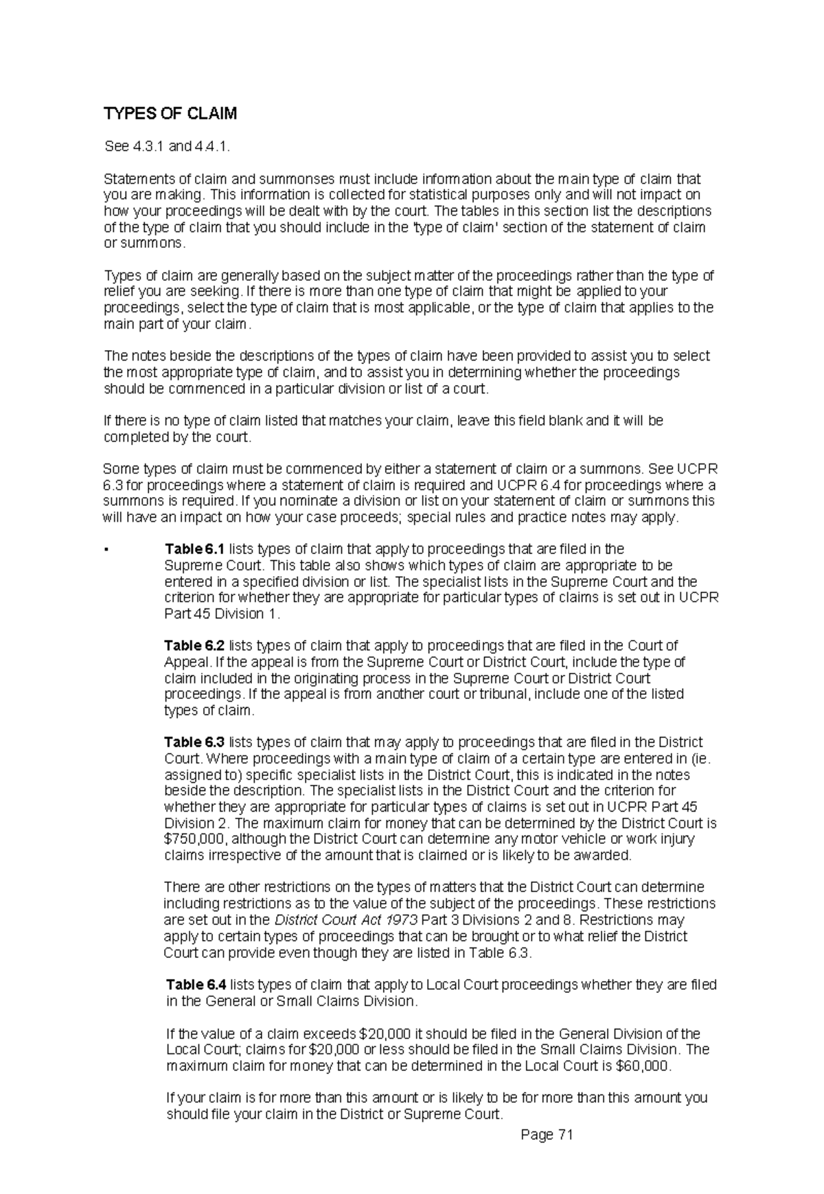 UCPR - Types of Claim Overview and Court Procedures Guide - Studocu