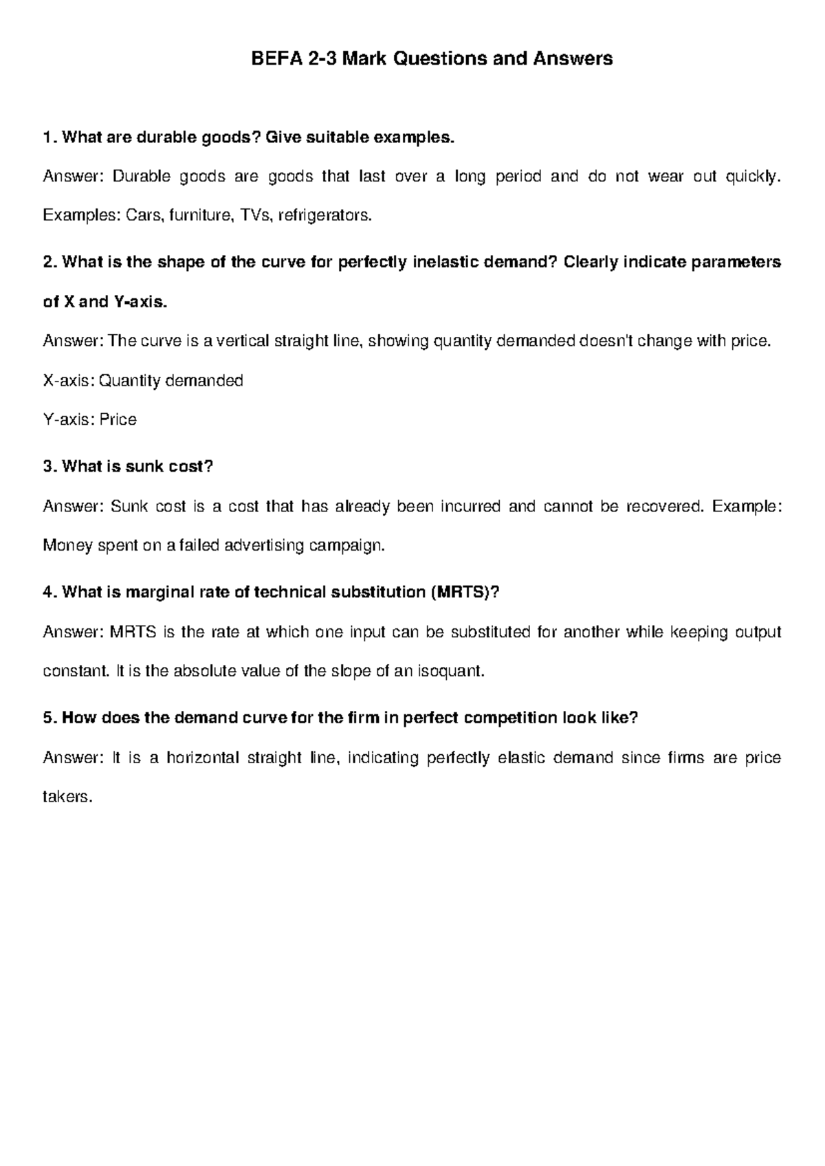 BEFA 2-3 Mark Questions and Answers Sample Document - Studocu