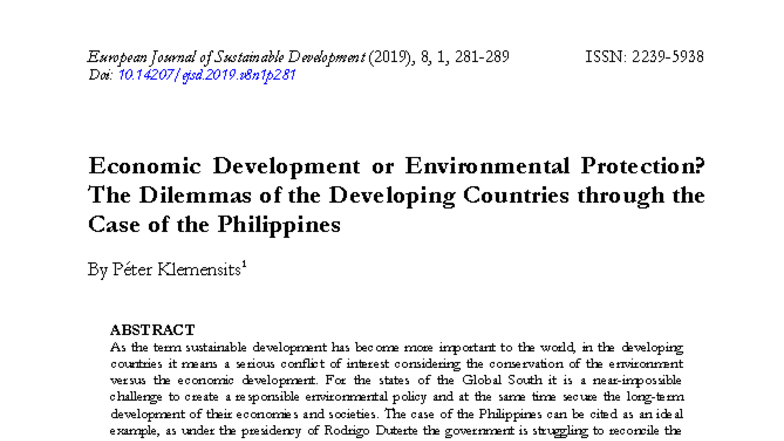 Economic Development vs. Environmental Protection: A Case Study of the ...