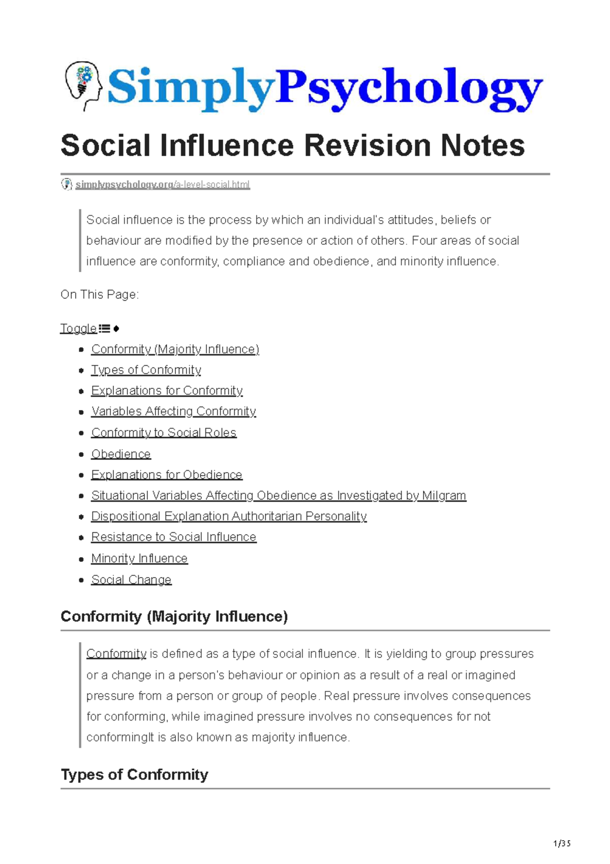 Social Influence Revision Notes (PSY101) - Key Concepts and Theories ...