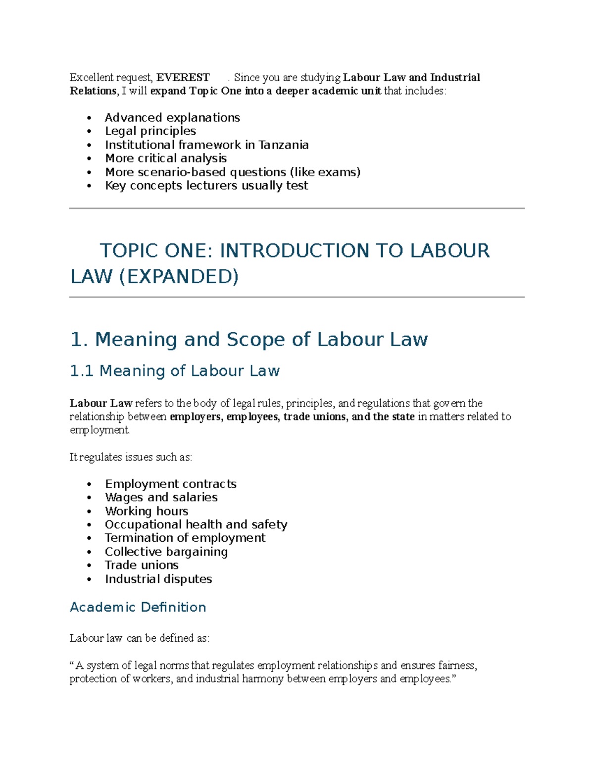 Labour Law Overview: Expanded Notes for EVEREST Course - Studocu