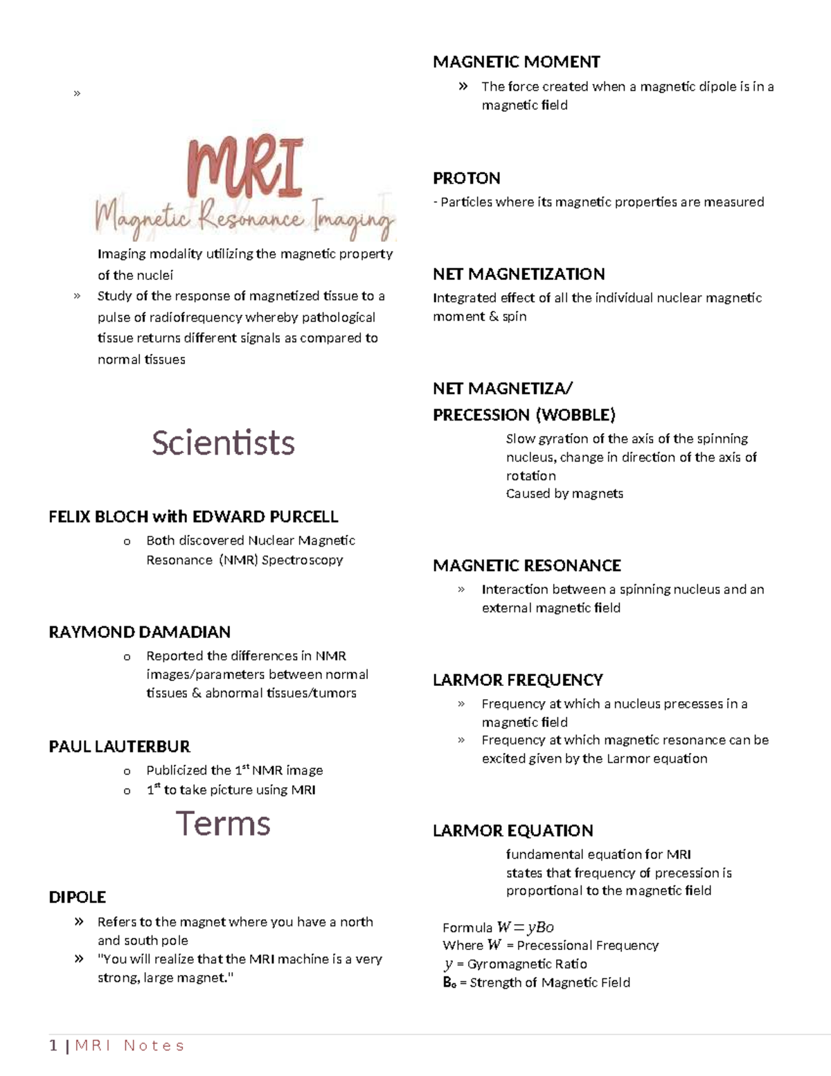 MRI Compiled Notes for P-Finals: Understanding Magnetic Resonance ...