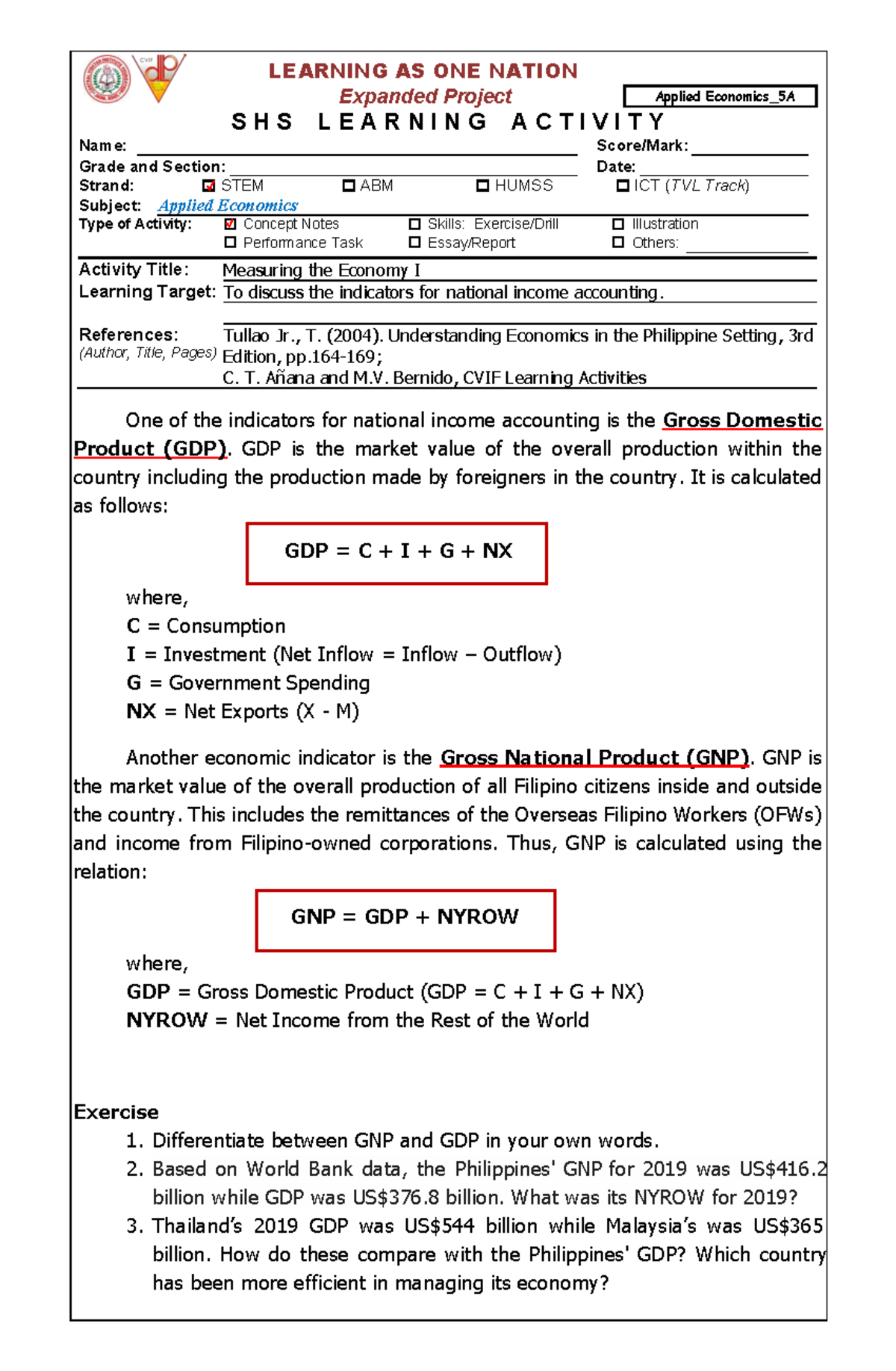 Applied Economics_5A: Measuring the Economy I - National Income ...