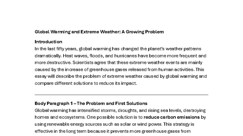 Global Warming & Extreme Weather Solutions - WRITING 1 - Studocu