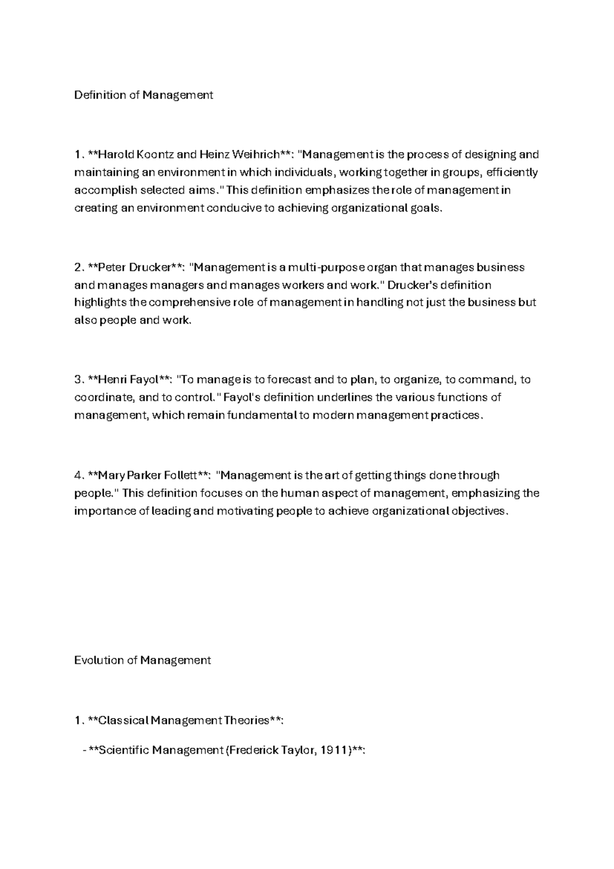 Management Theories Overview: Key Definitions and Importance - Studocu