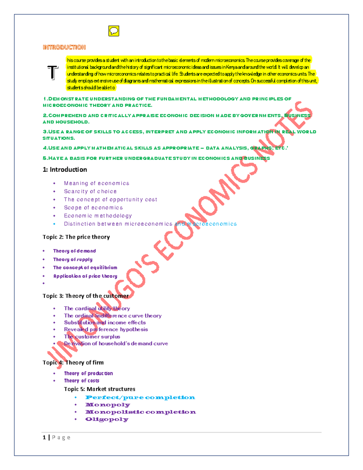 CS 101: Introduction to Microeconomics - Key Concepts and Theories ...