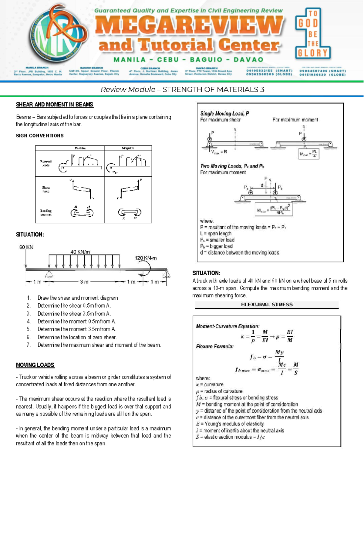 Strength of Materials 3: Shear and Moment in Beams Review - Studocu