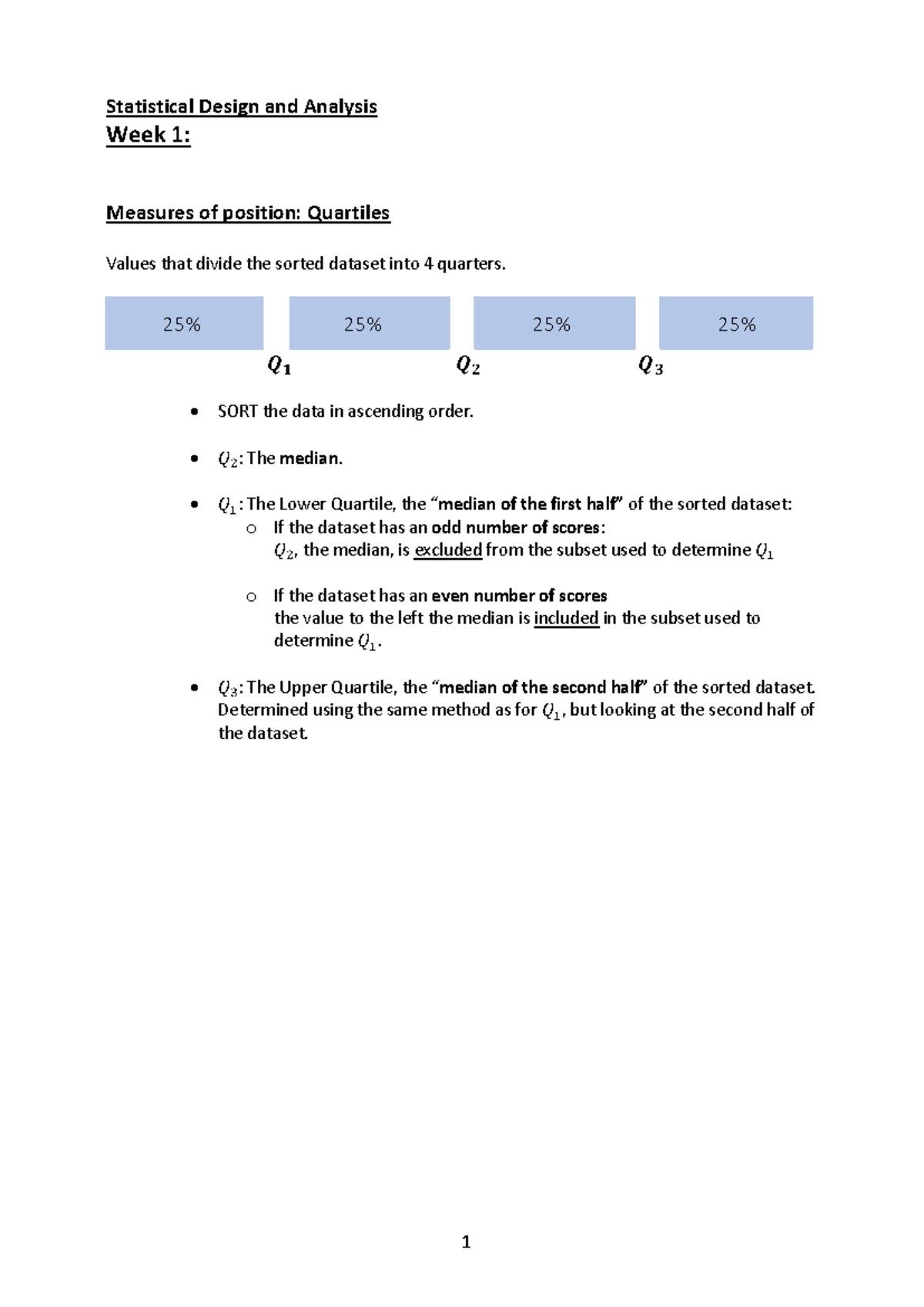 Statistical Design and Analysis (Week 1): Measures of Position - Studocu