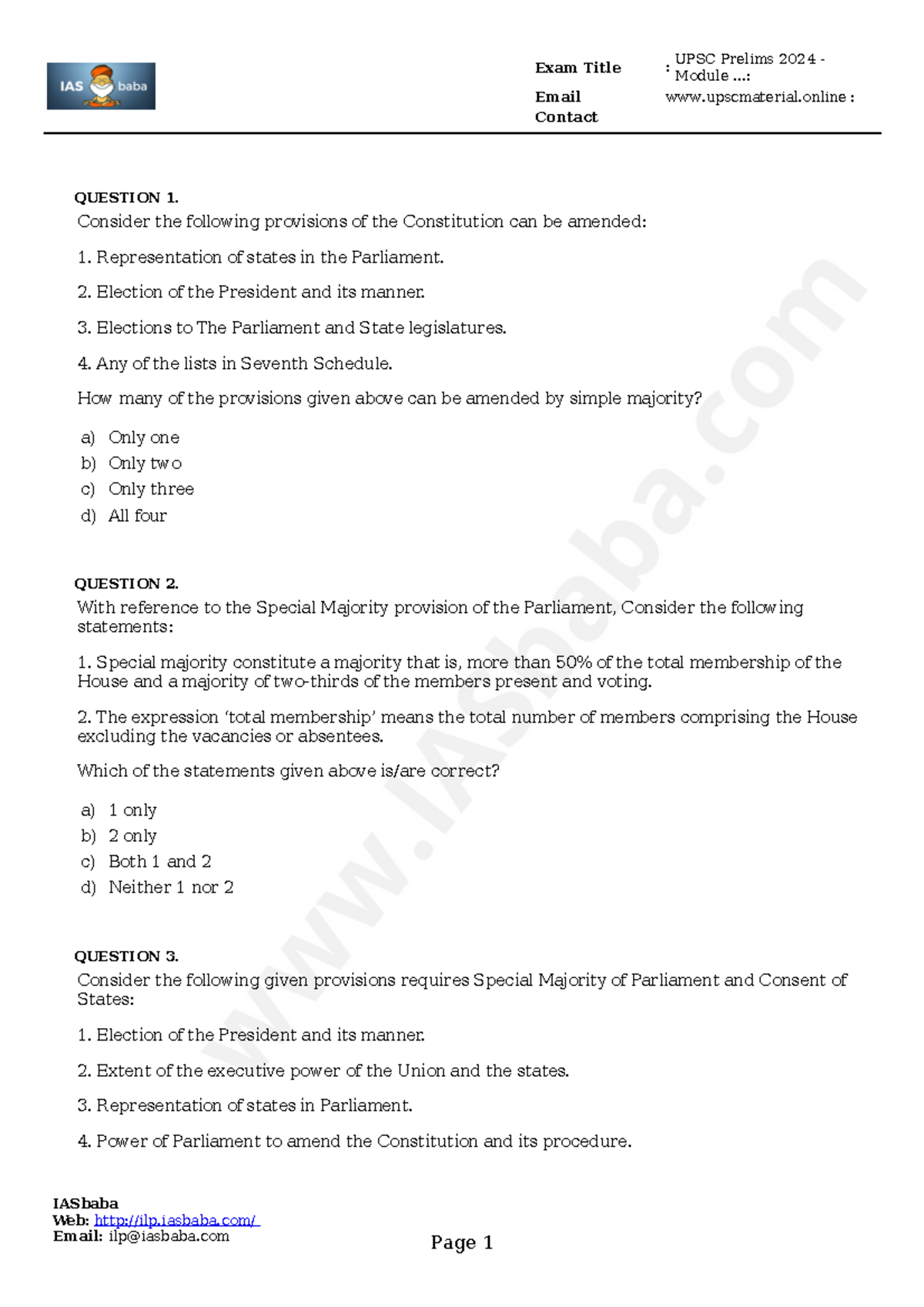 5Q - Prelims Question paper - QUESTION 1. Consider the following ...