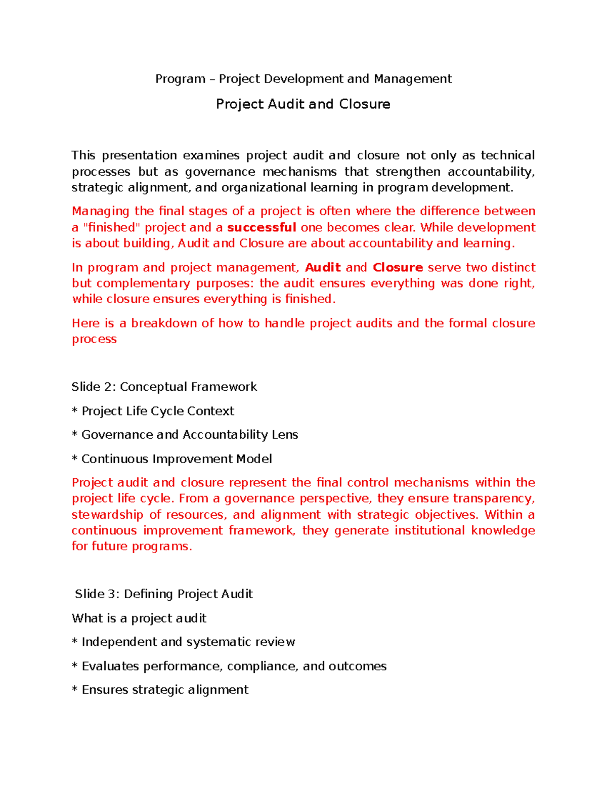 Project Management 101: Audit and Closure Best Practices - Studocu