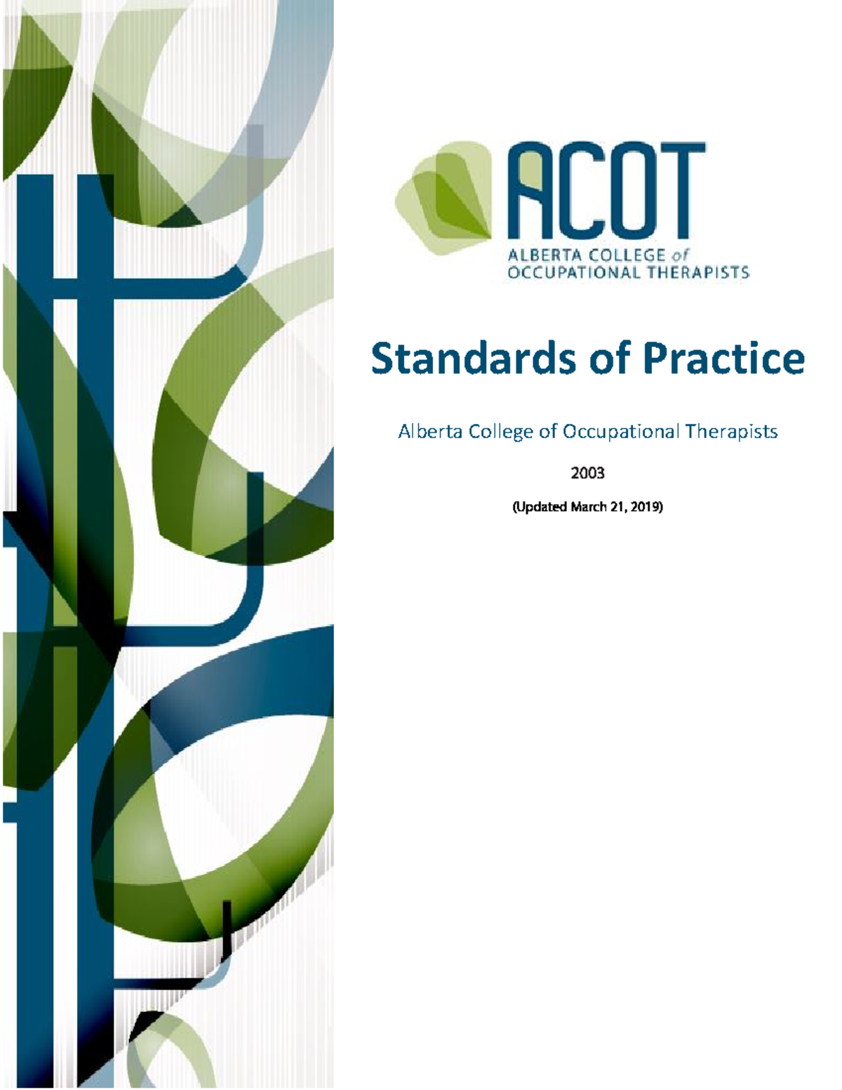 Standards of Practice for Occupational Therapists in Alberta (2019 ...