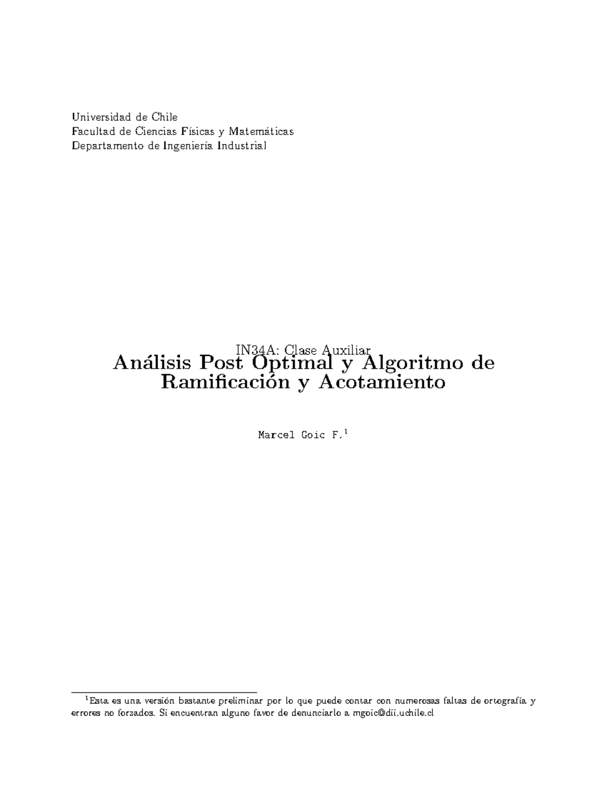 IN34A: Guía de Algoritmo de Branch and Bound y Post Optimal - Studocu