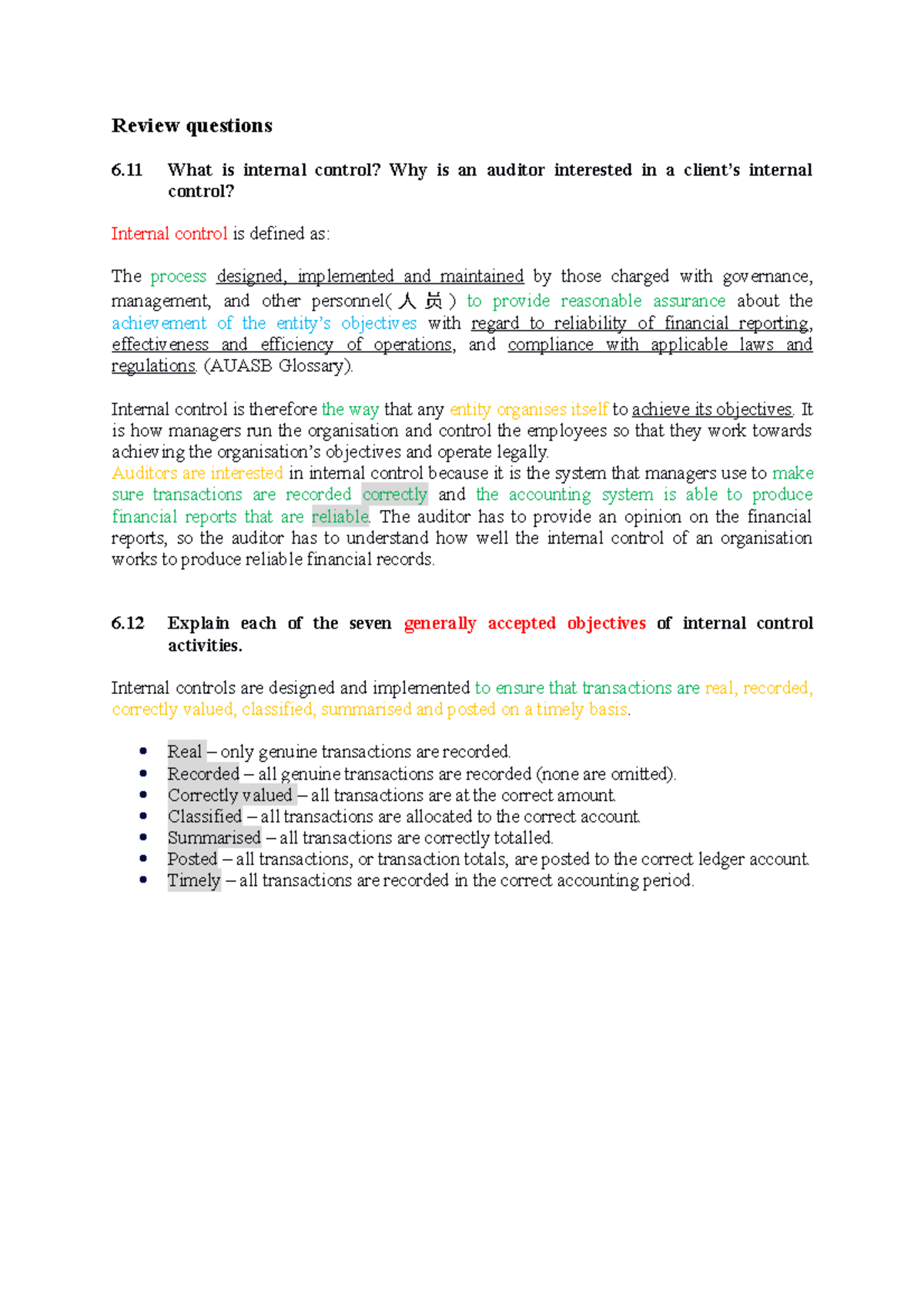 Chapter 6 revision point - Review questions 6 What is internal control ...
