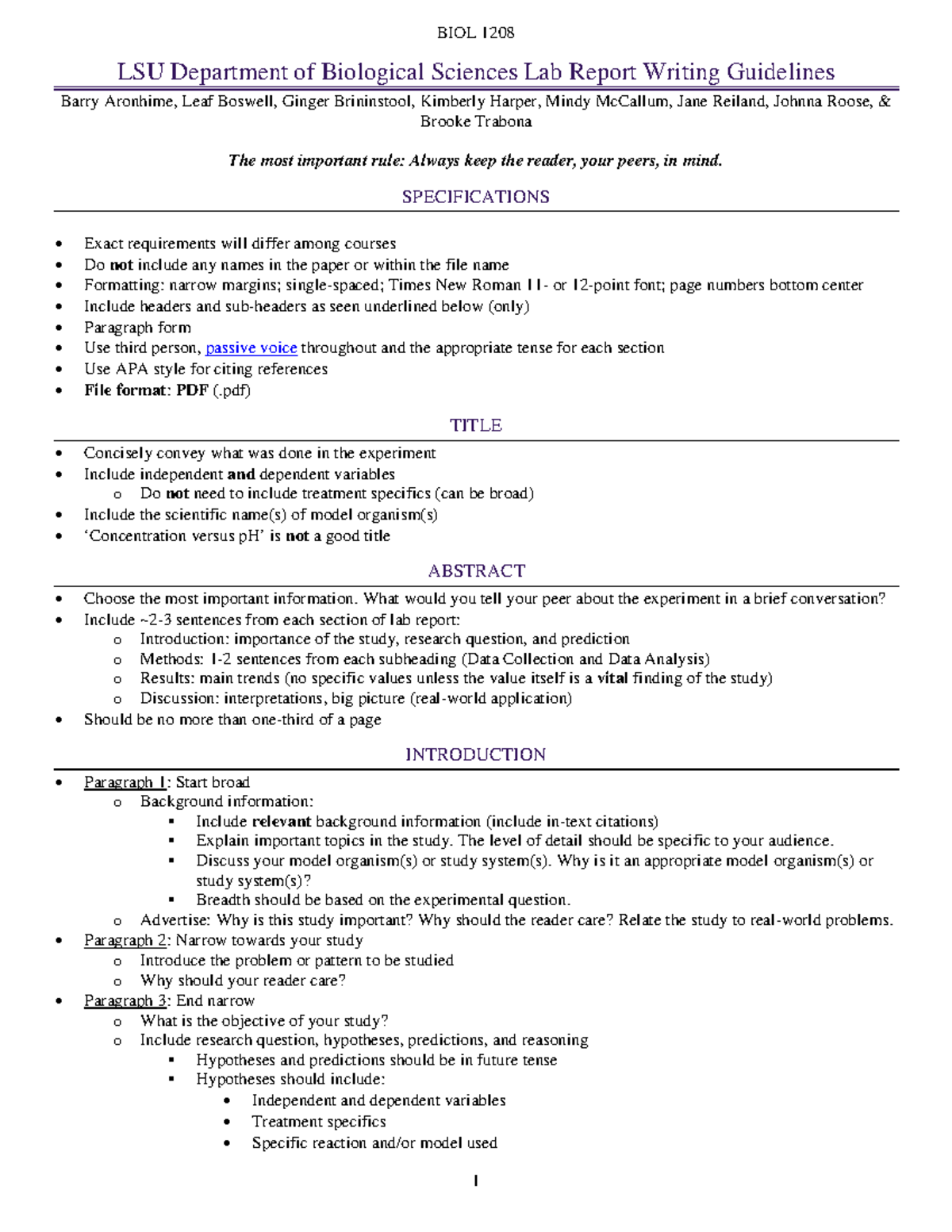 LSU BIOL 1208 Lab Report Writing Guidelines and Best Practices - Studocu