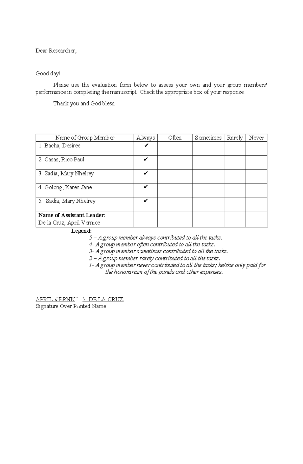 Group 8 Research-2: Self and Peer Evaluation Form - Studocu