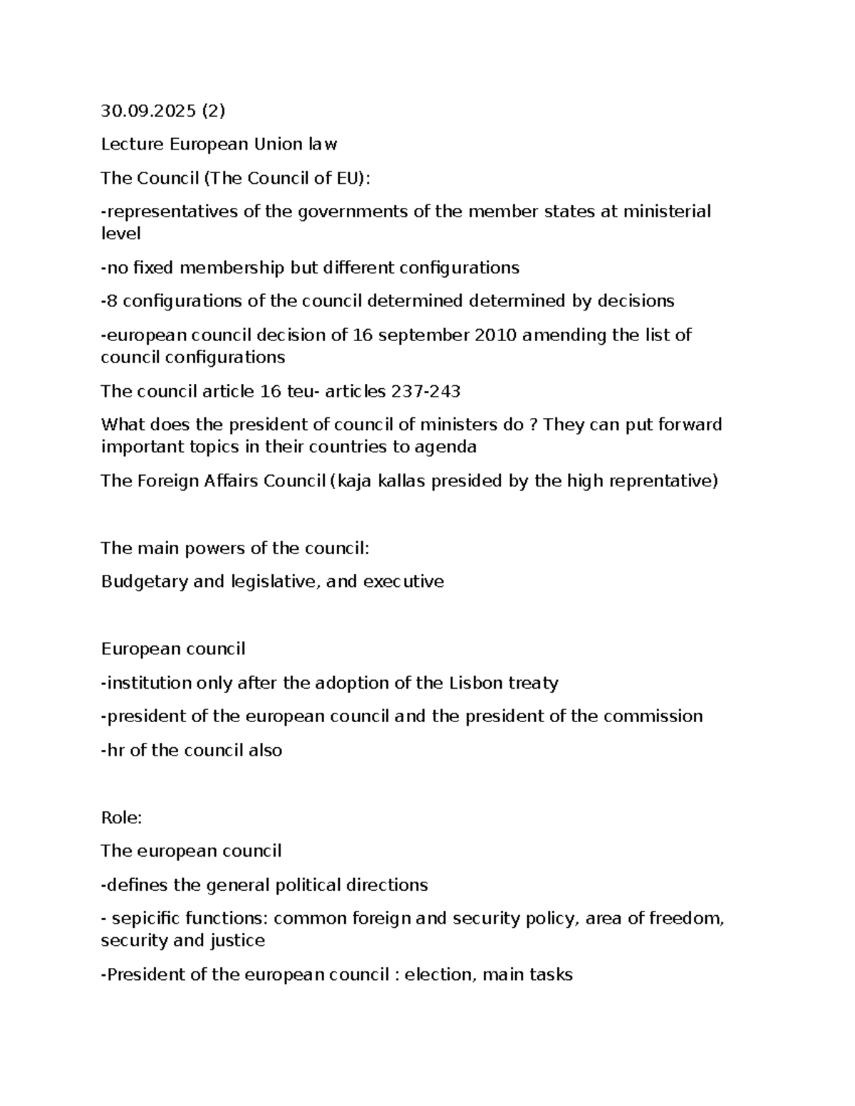 30.09.2025 EU Law Lecture Notes: The Council of the EU Explained - Studocu