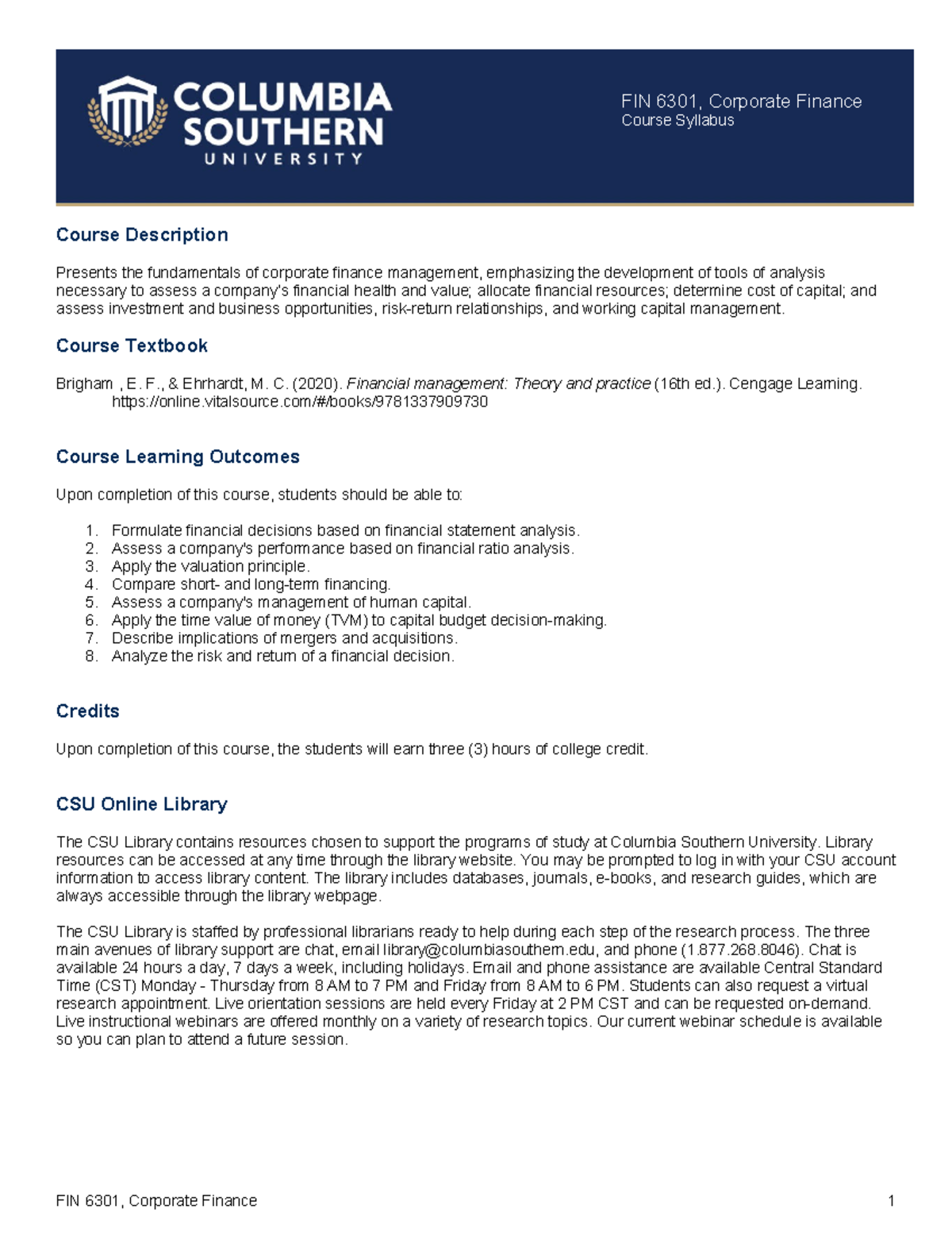 FIN 6301 Corporate Finance Syllabus - Term 3, 2023 Overview - Studocu