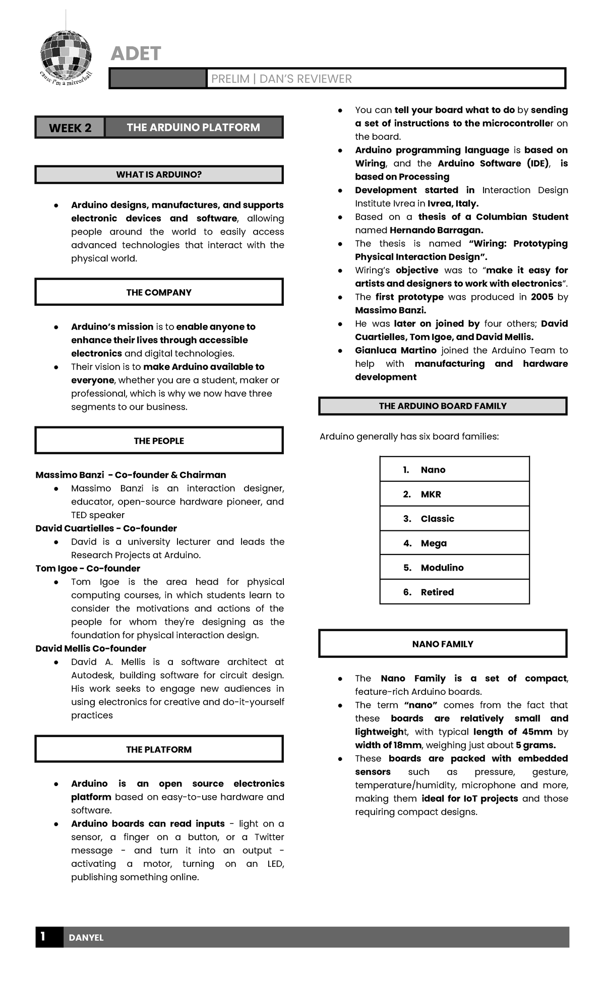 ADET PRELIM REVIEWER WEEK 2: INTRO TO ARDUINO PLATFORM - Studocu