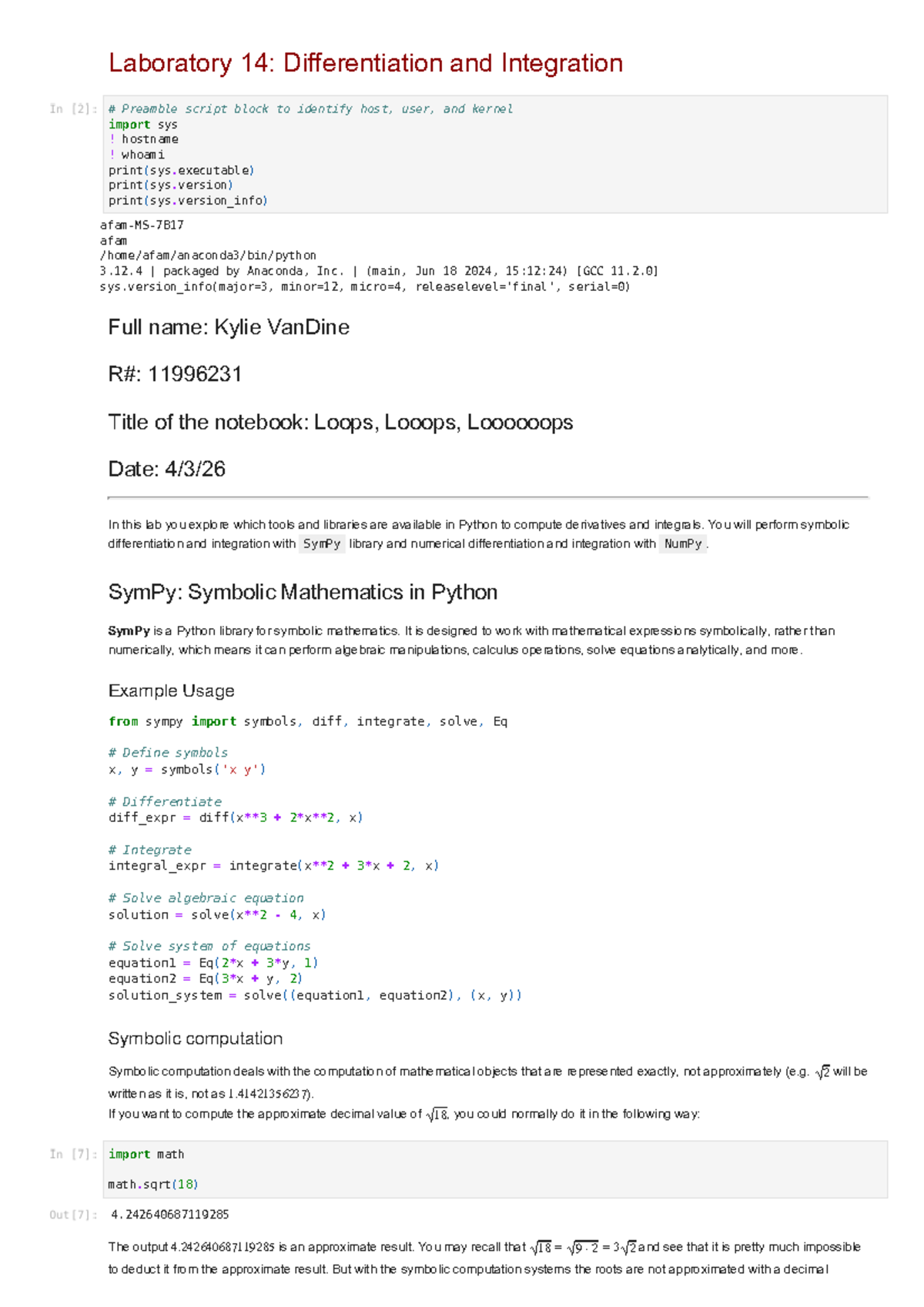 Lab 14: Differentiation & Integration Techniques in Python - Studocu
