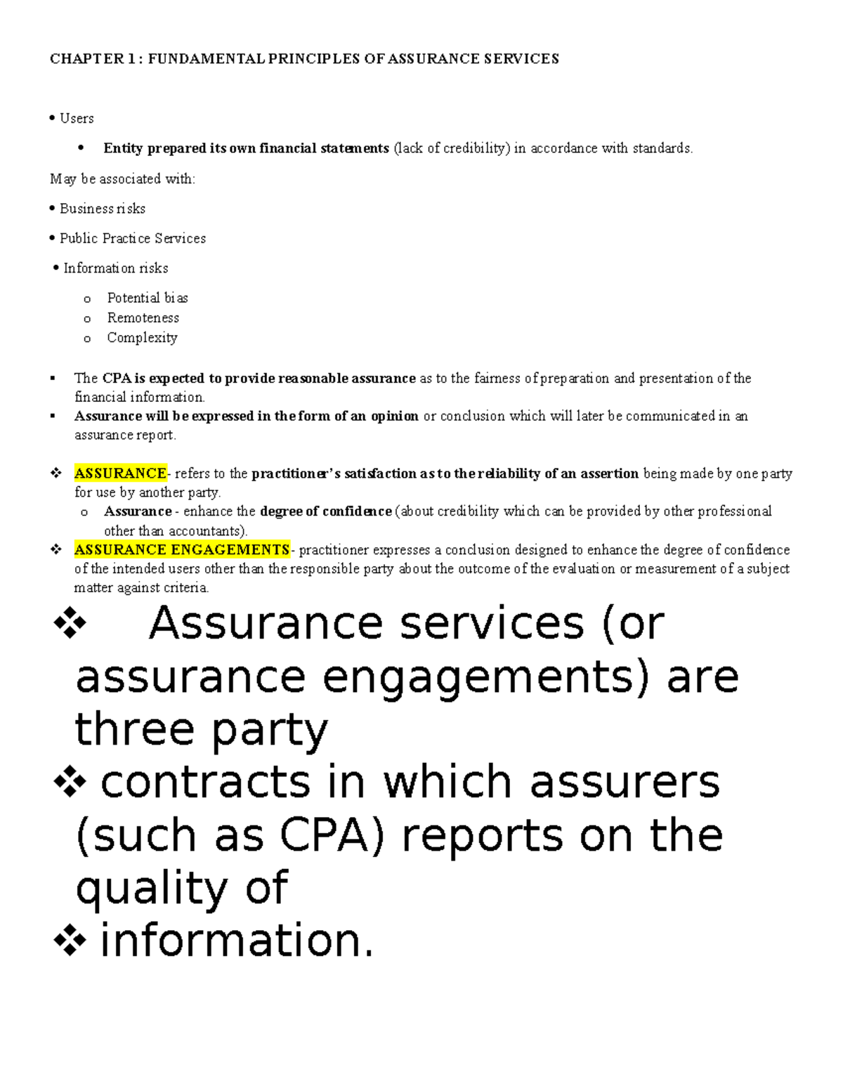 CHAPTER 1: FUNDAMENTAL PRINCIPLES OF ASSURANCE SERVICES AAP Notes - Studocu