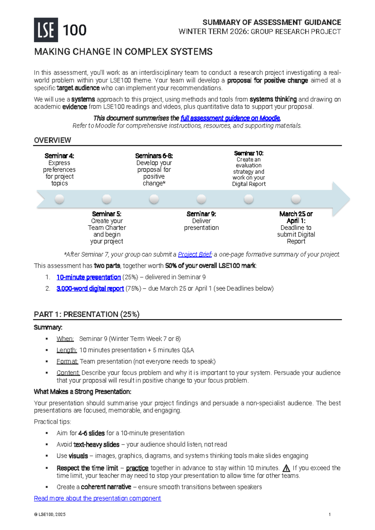 LSE100 WT2026: Group Research Project Assessment Guidance Summary - Studocu