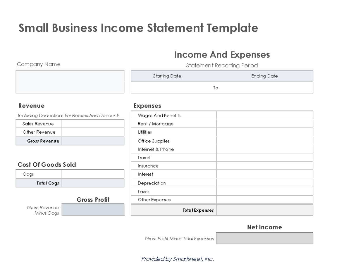 Small Business Income Statement Template: Income & Expenses Report ...