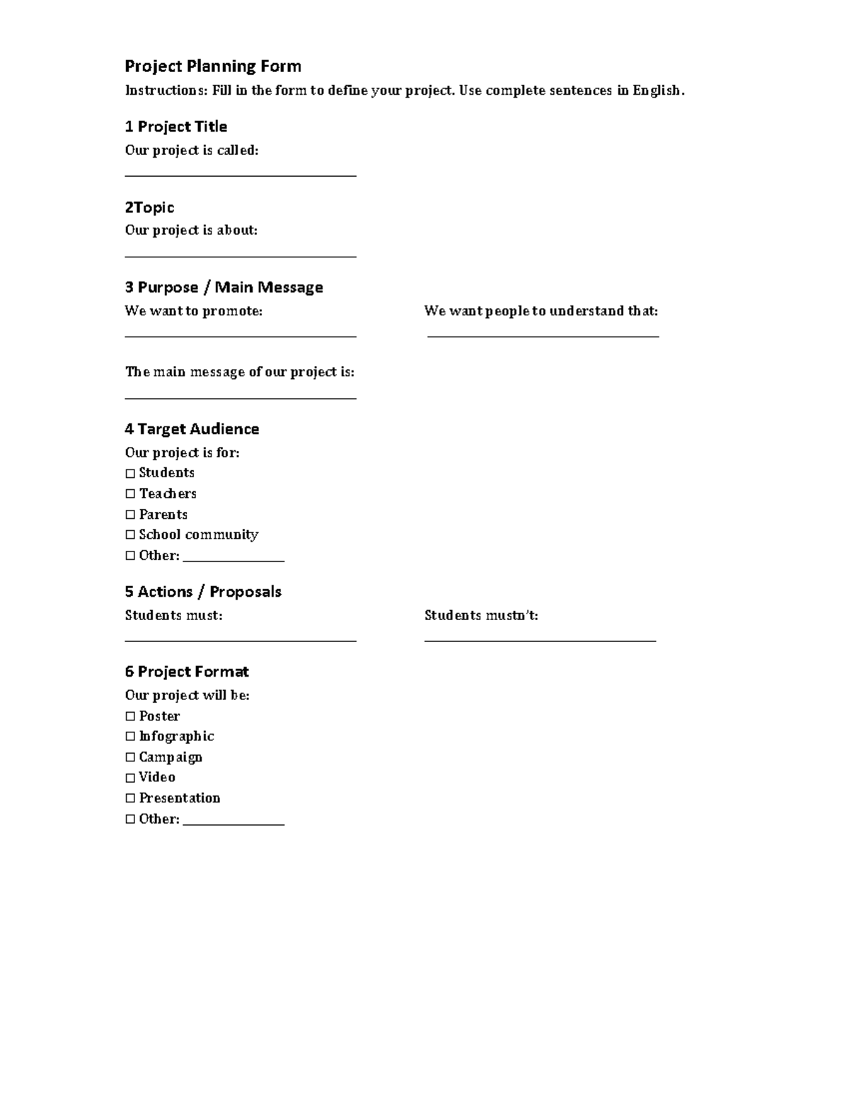 Project form - dfdd - Project Planning Form Instructions: Fill in the ...