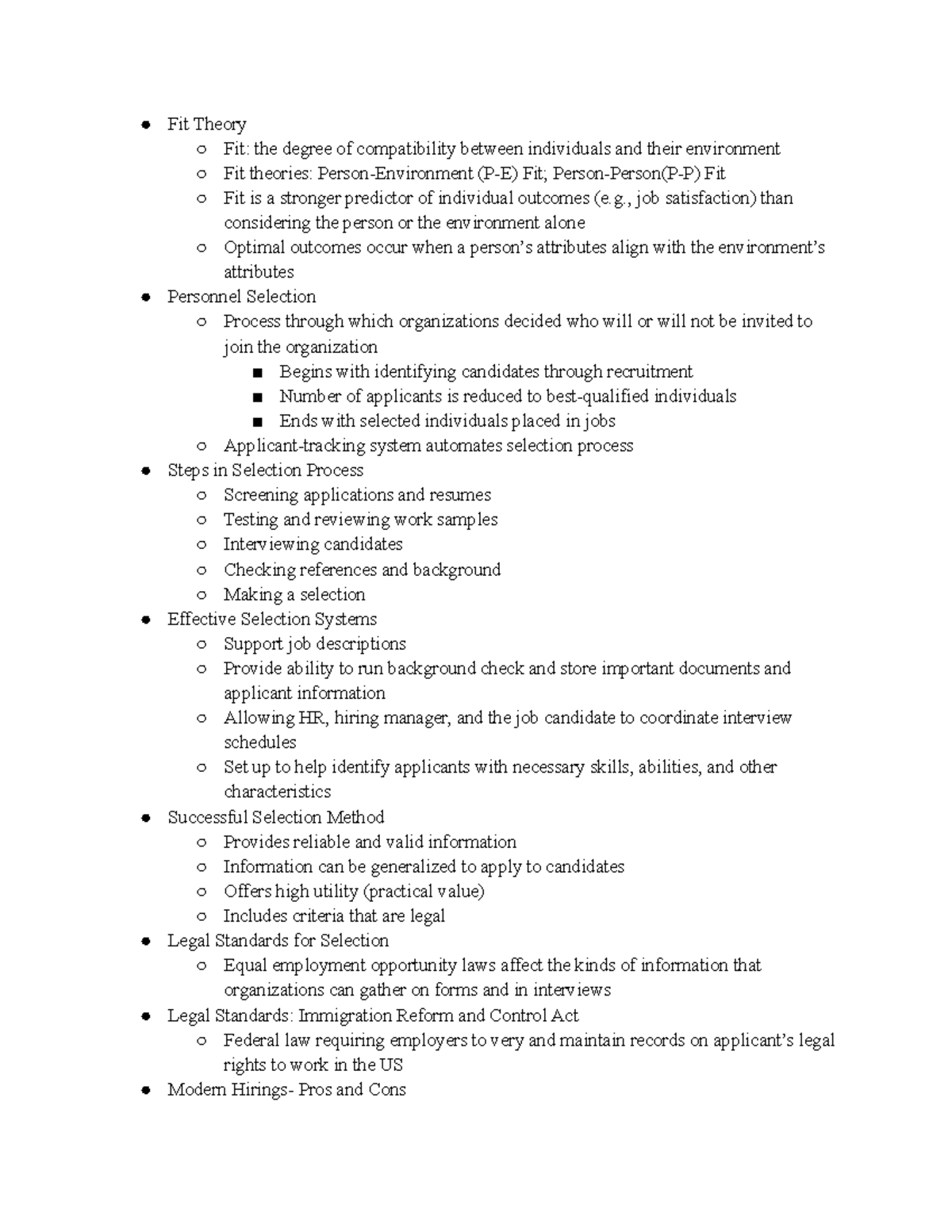 HTM 312 Week 4 Lecture Notes: Personnel Selection & Fit Theory - Studocu