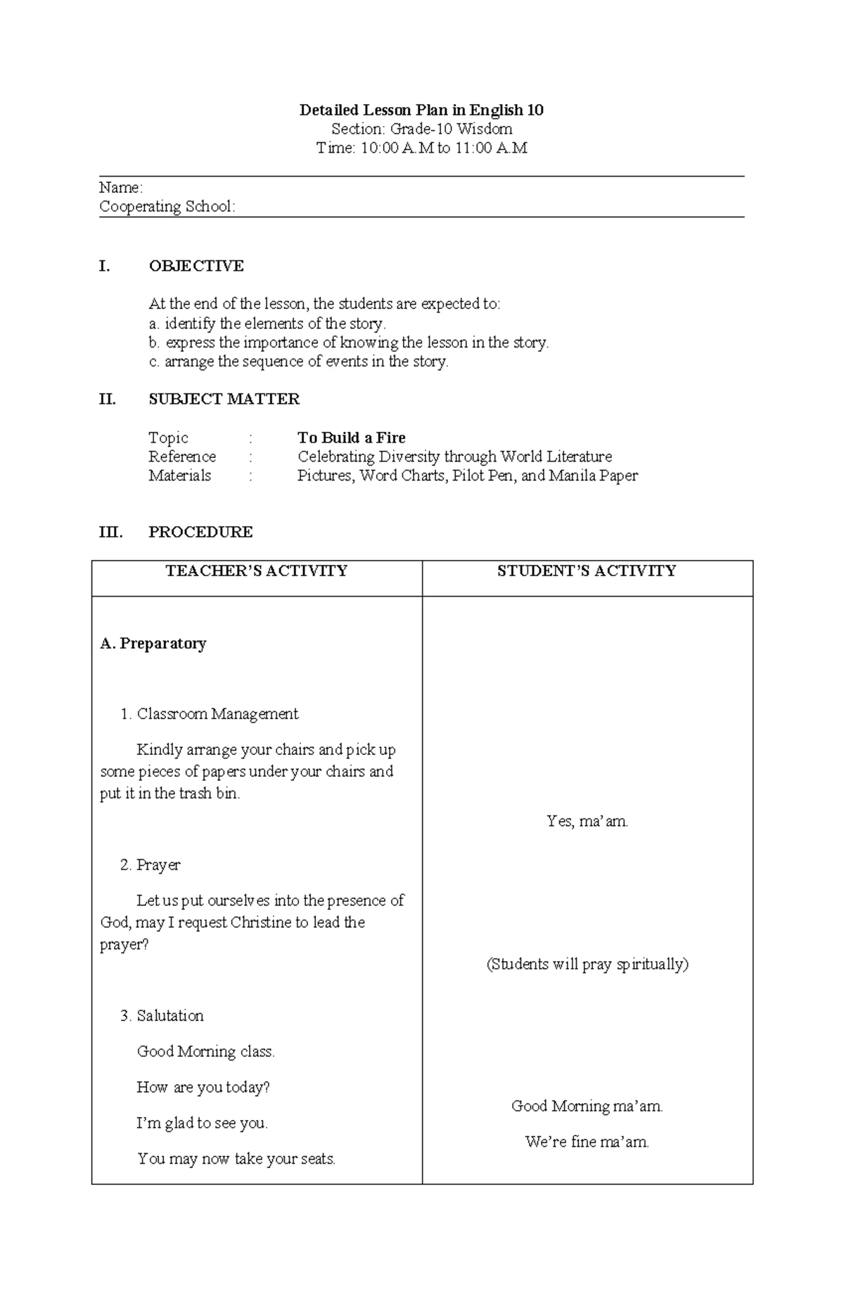 Detailed Lesson Plan in English 8: Grammatical Signals and Idea ...