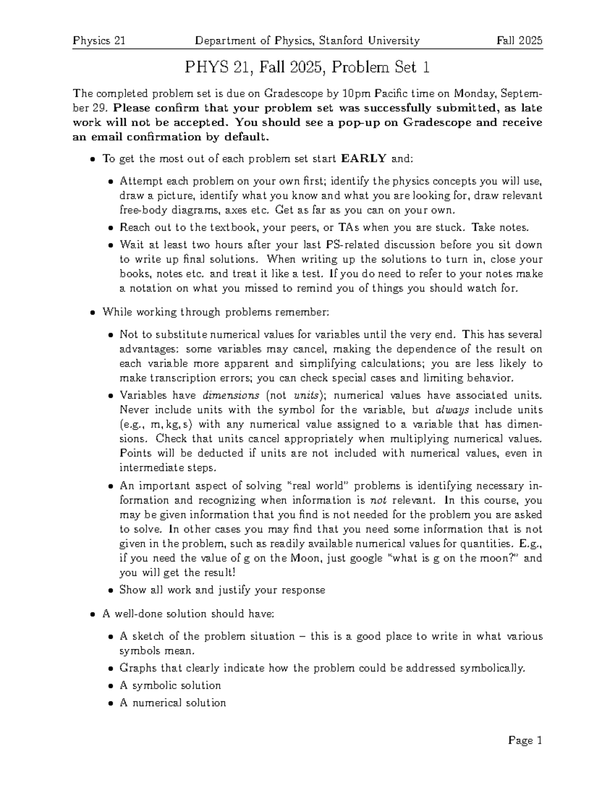 PHYS 21 Problem Set 1 Guidelines - Fall 2025 - Studocu