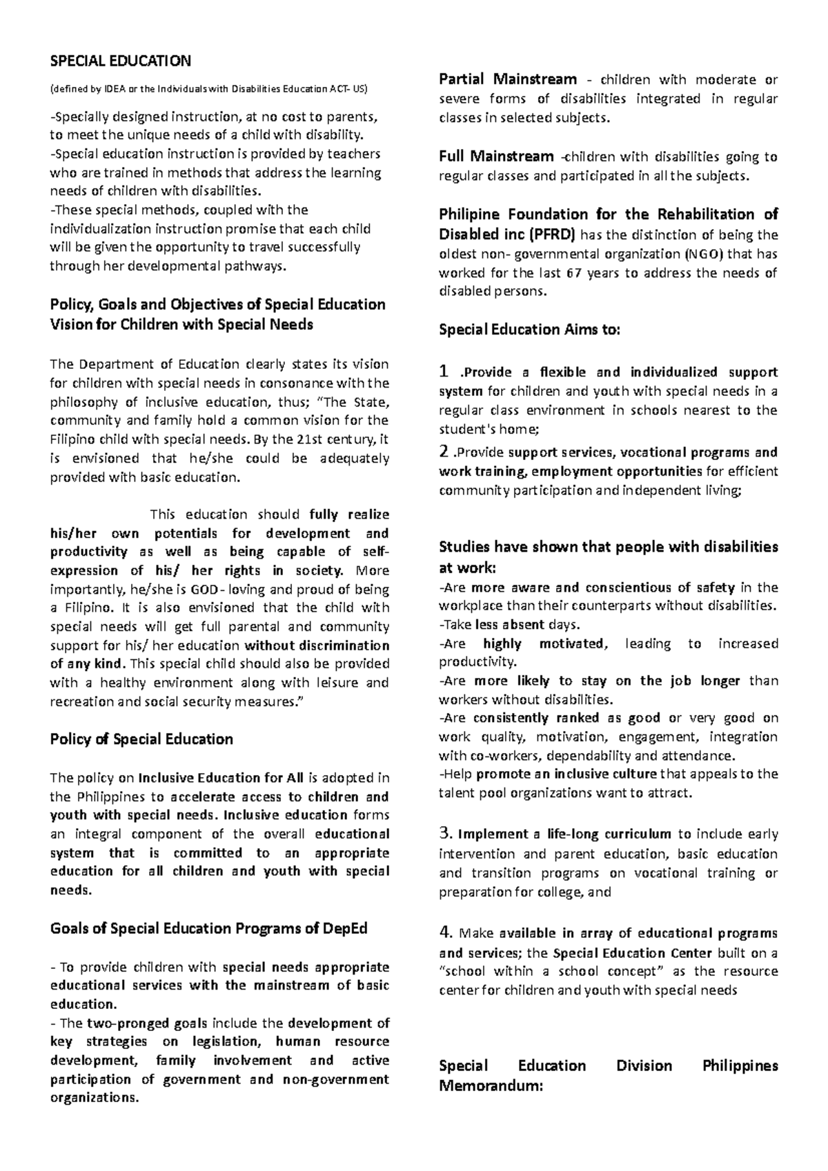 Special Education Overview and Policies - ED 106 Notes - Studocu