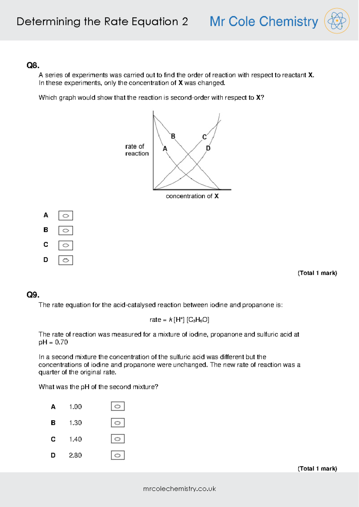 Kinetics Study Document for Rate Equations - Question Pack 2 - Studocu