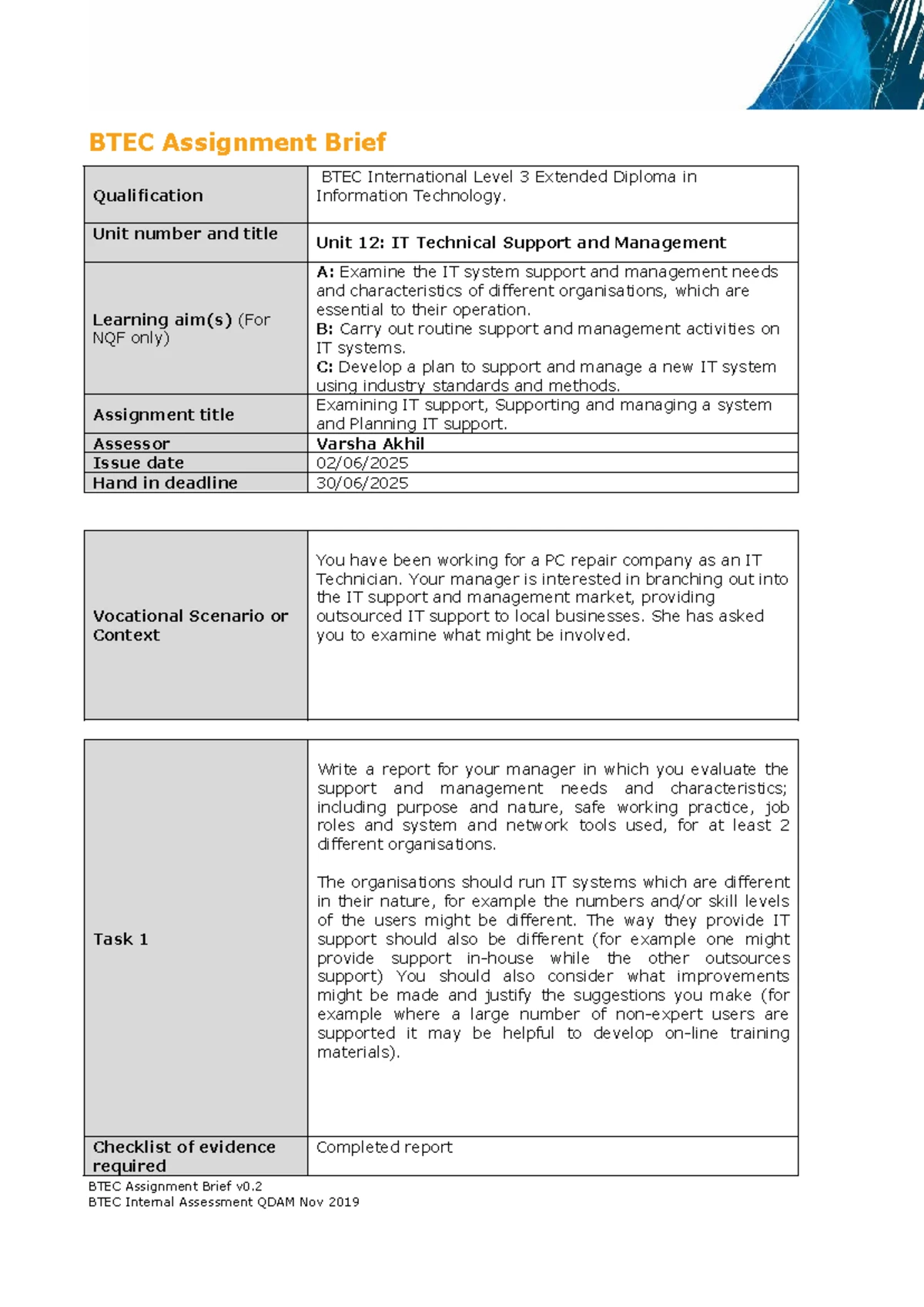 BTEC Level 3 Unit 1: IT Systems Strategy, Management & Infrastructure ...