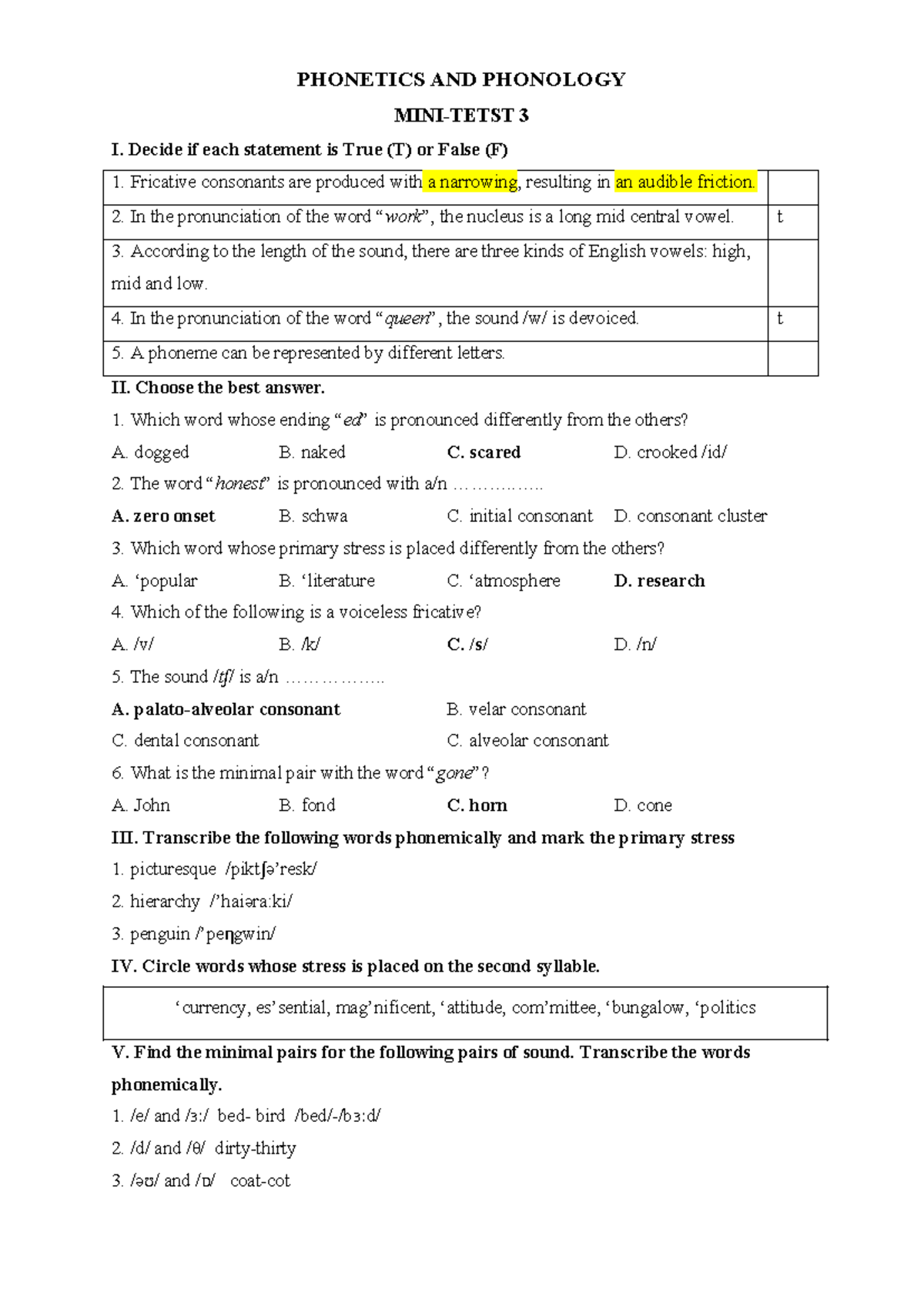 Phonetics and Phonology - Mini Test 3 - In Class Notes - Studocu