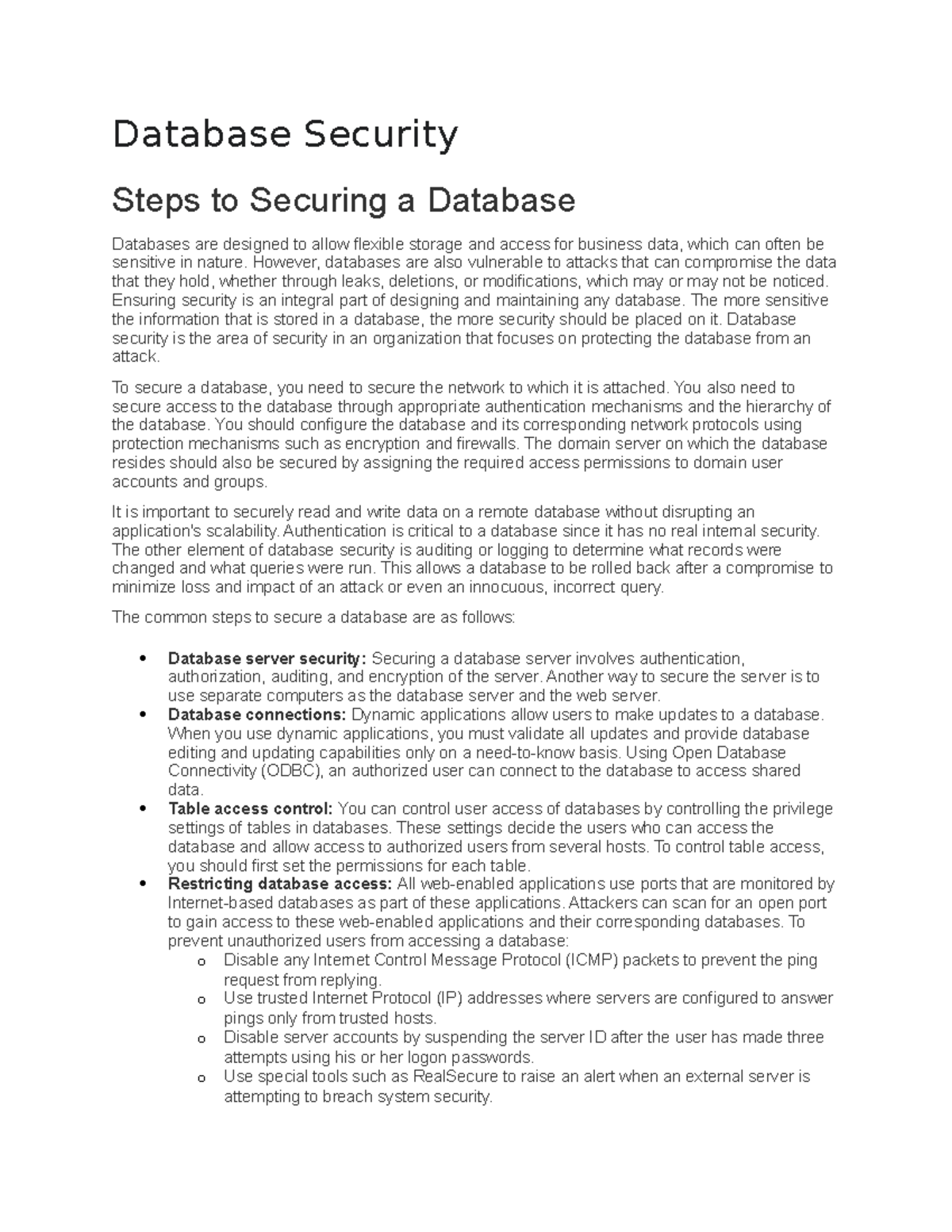 Database Security - IT Access and Protection - Database Security Steps ...