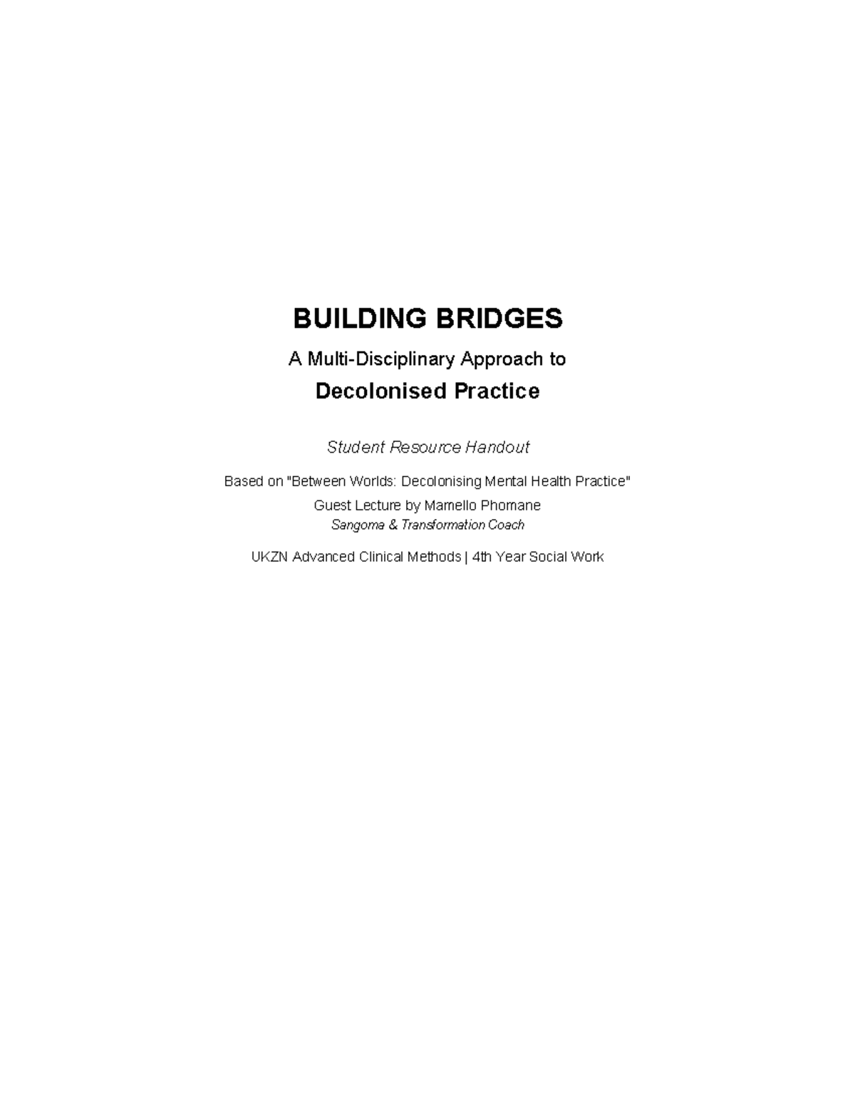 Student Resource Handout: Building Bridges in Practice - Studocu
