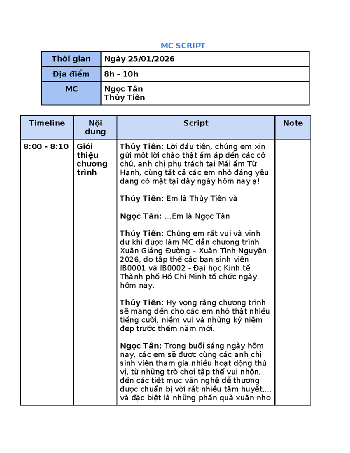 MC Script for Spring Event 2026 - Đại học Kinh tế TP.HCM - Studocu