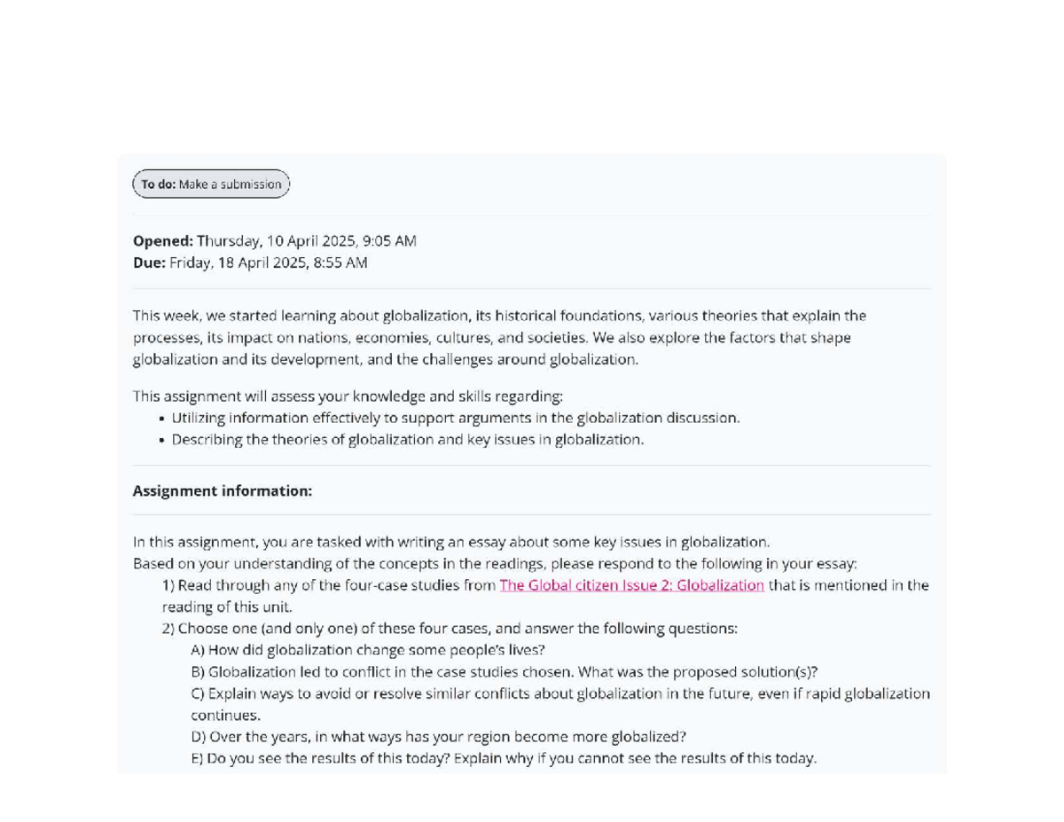 Assignment Activity Unit 1 - To do: Make a submission Opened: Thursday ...