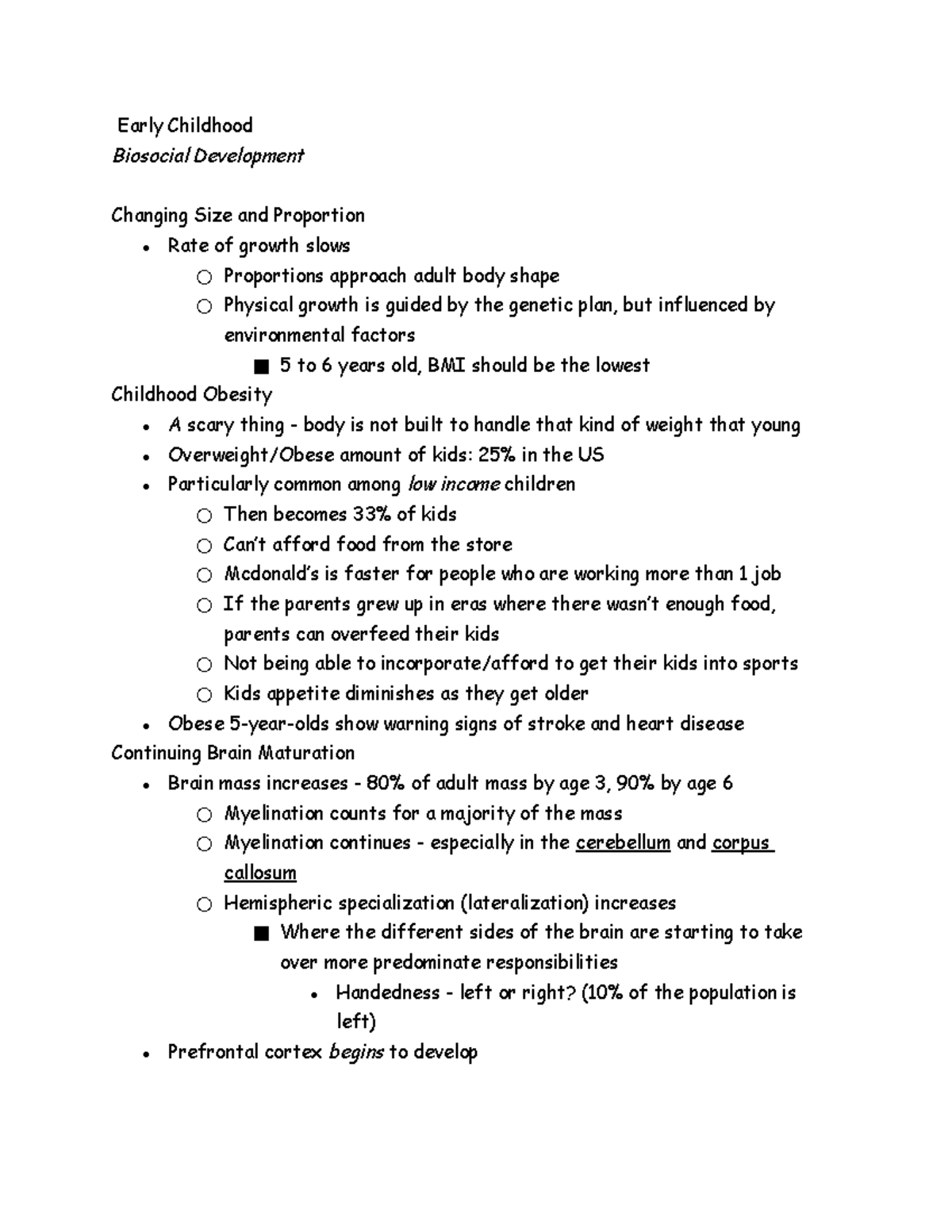 Biosocial Development in Early Childhood (ECD 101) Lecture Notes - Studocu