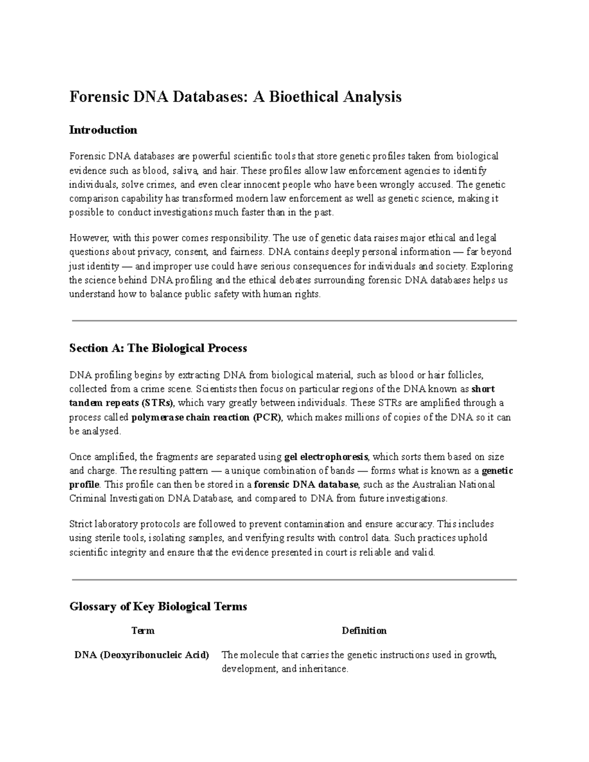 Forensic DNA Databases: Ethical Implications in VCE Biology - Unit 2 ...