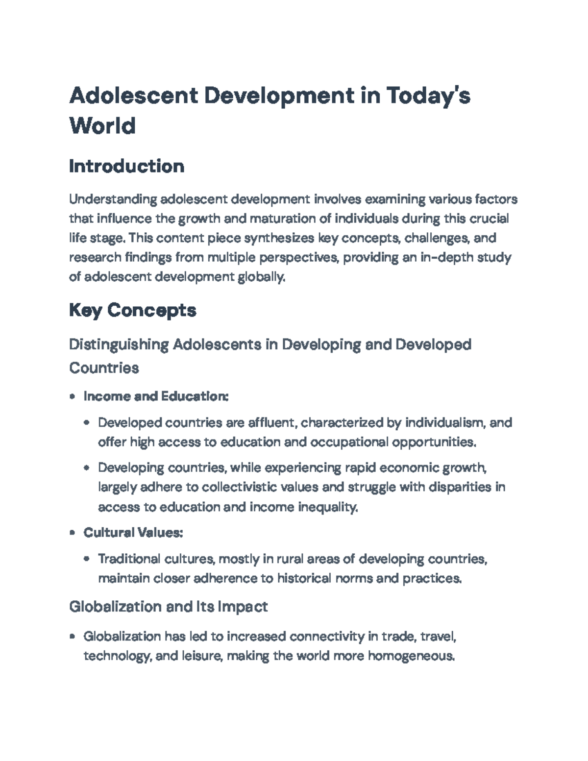 Adolescent Development: Global Perspectives and Influential Factors ...