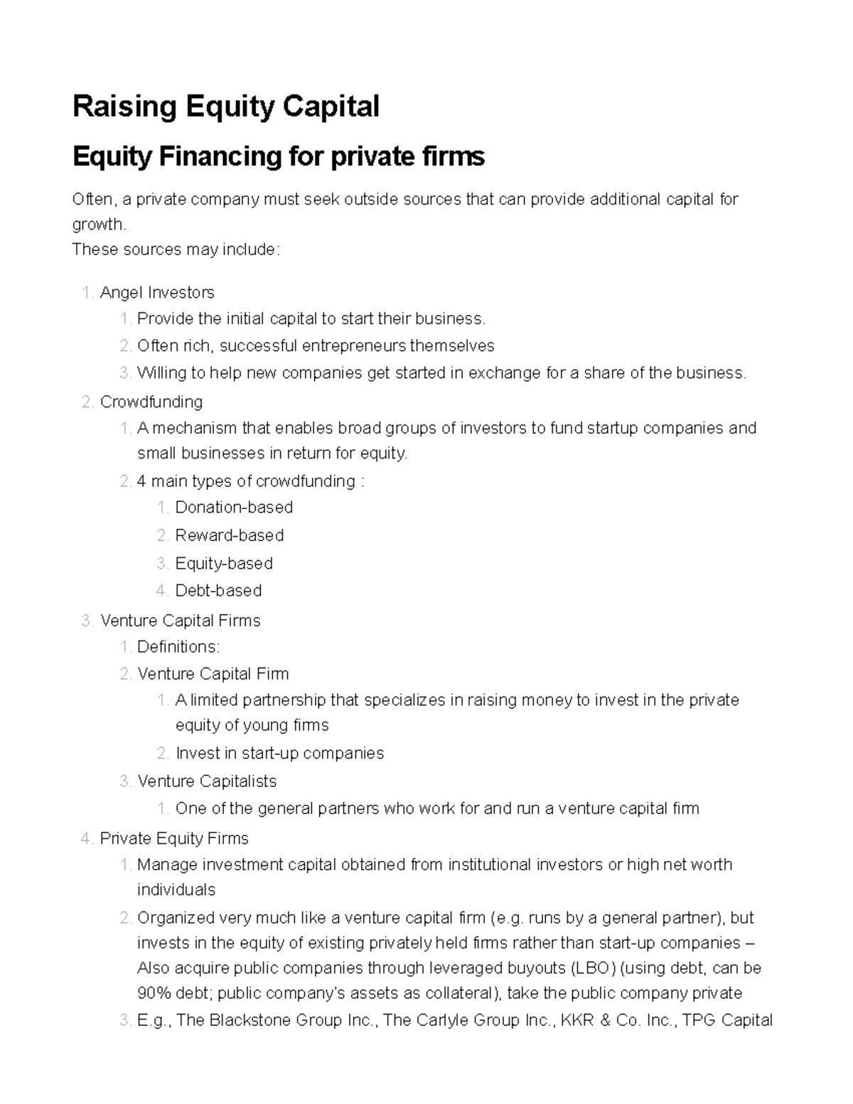 Raising Equity Capital: Financing Strategies for Private Firms - Studocu