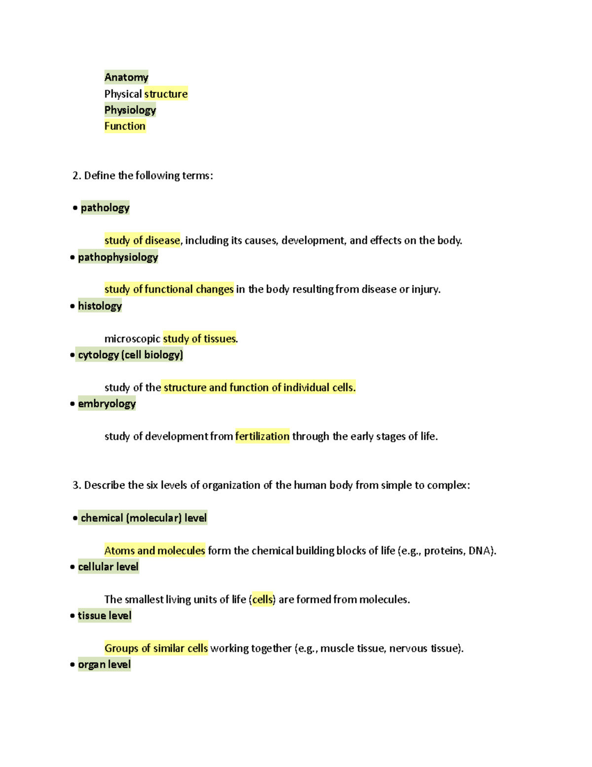 Anatomy & Physiology: Major Body Systems & Directional Terms - Studocu