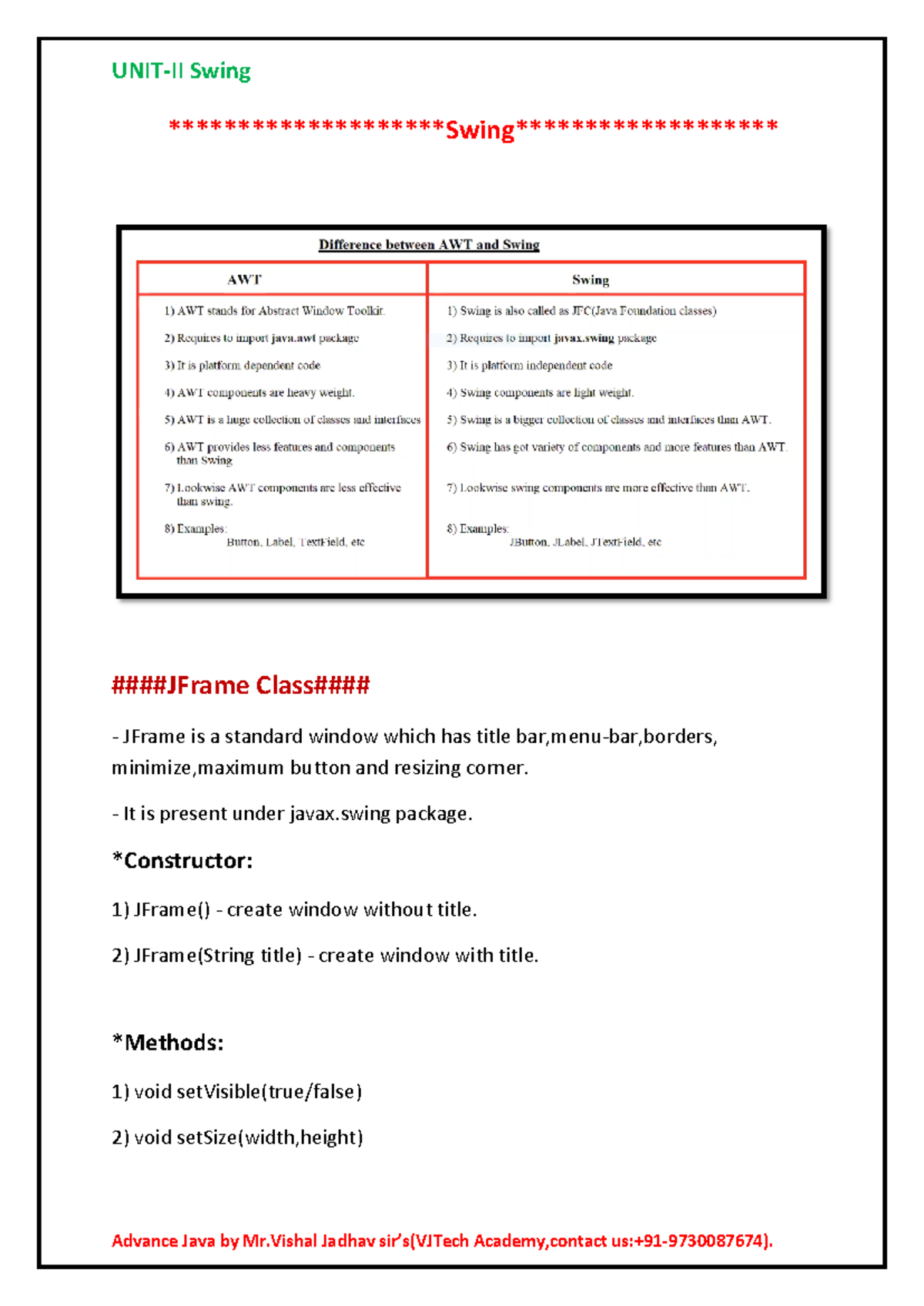 UNIT-II Swing Components in Advance Java - Studocu