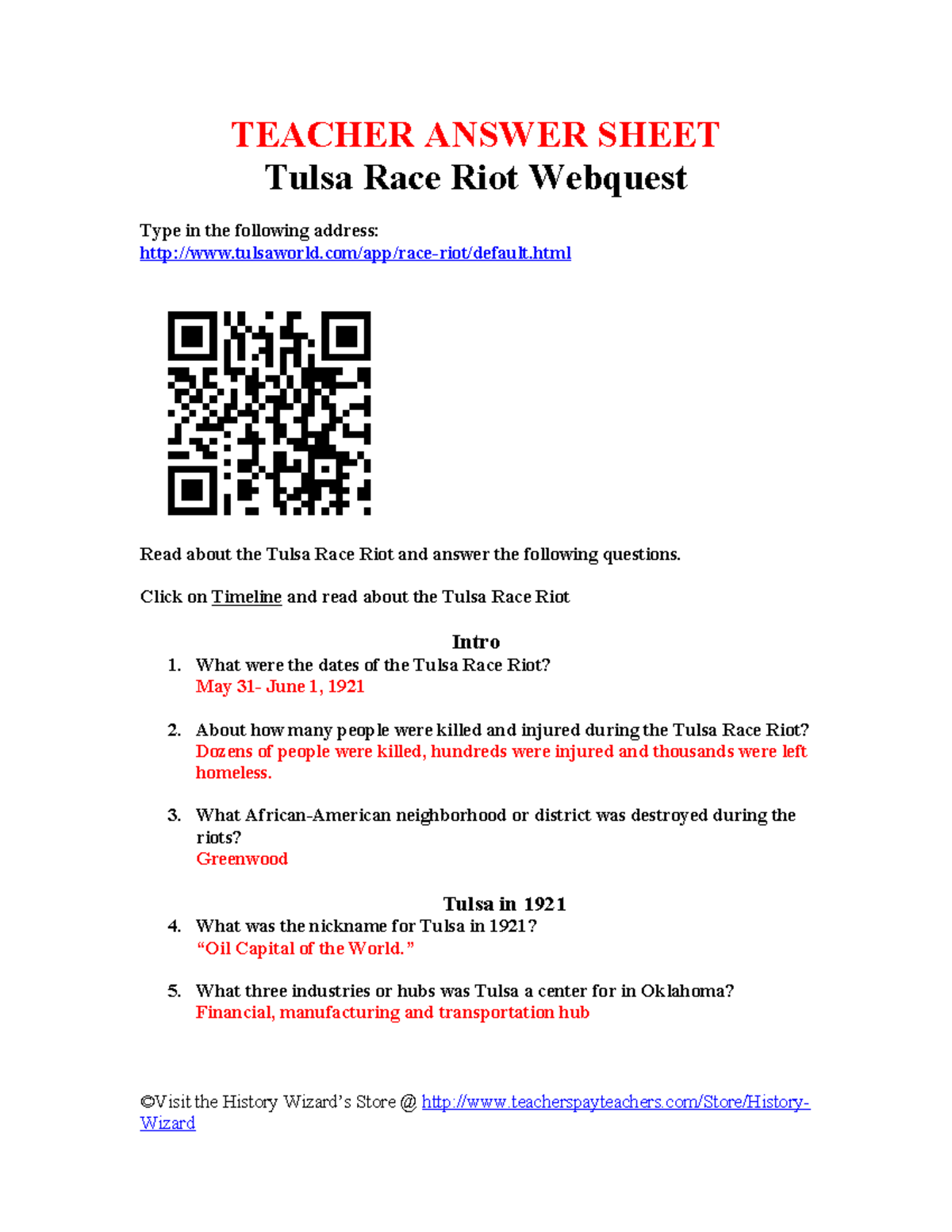 Tulsa Race Riot Webquest & Answer Key AS: Historical Insights ...
