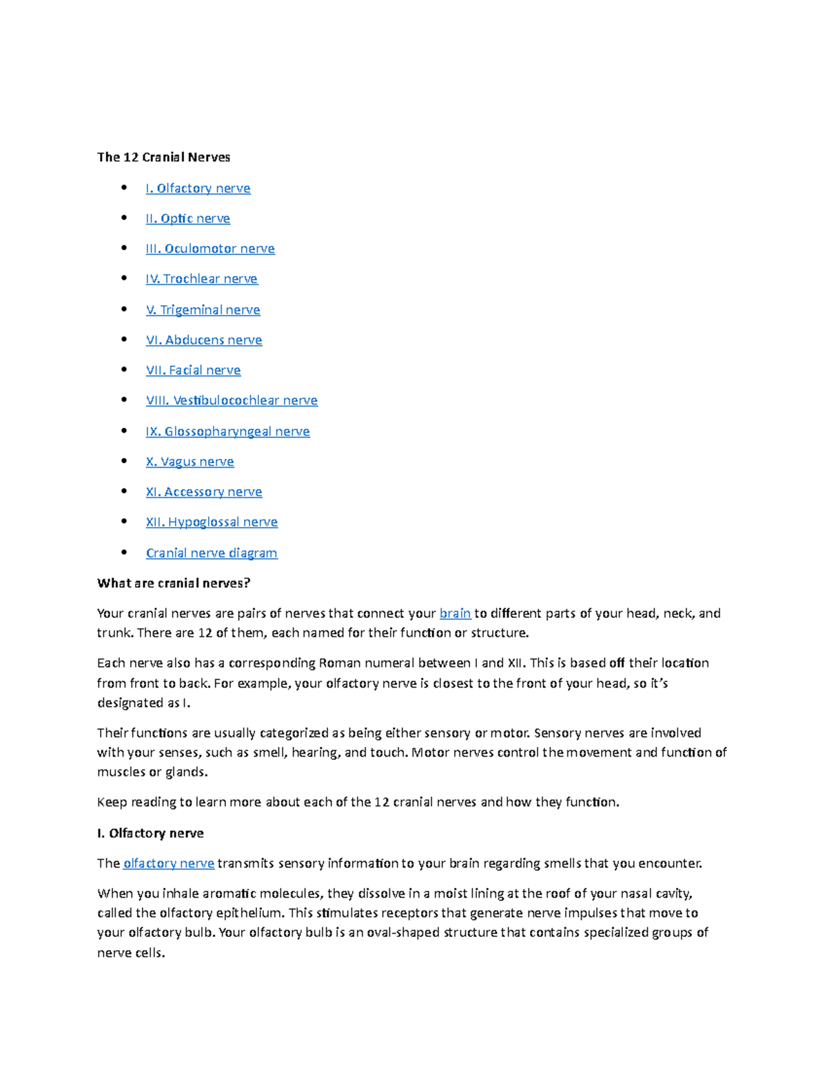 Anatomy & Physiology of the 12 Cranial Nerves - Lecture Notes - Studocu