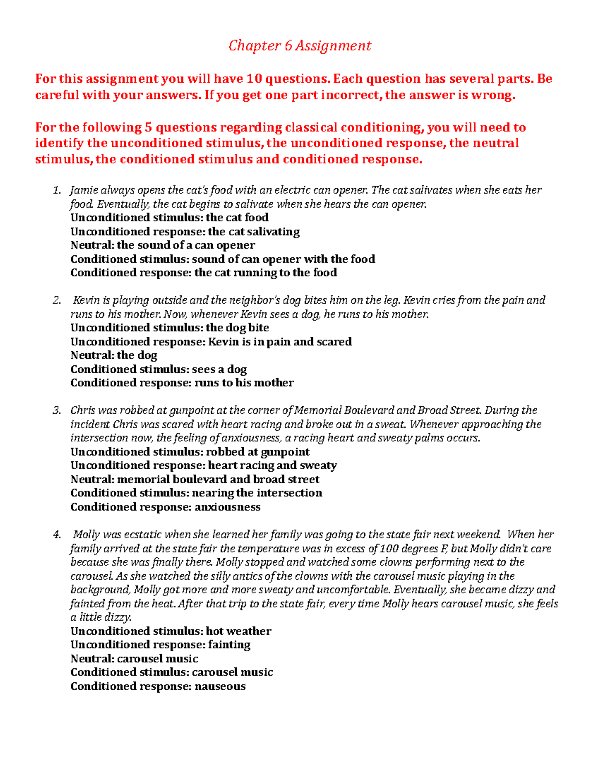 General Psychology 150 Assignment for chapter 6 - Chapter 6 Assignment ...