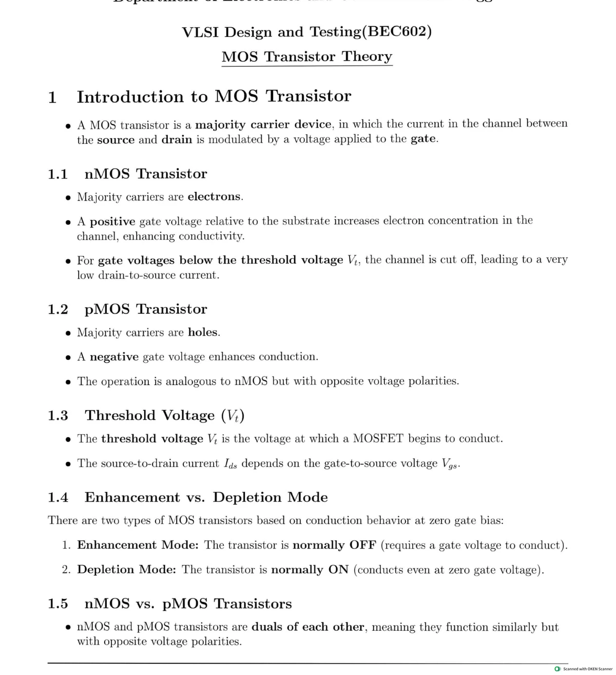 VLSI Design and Testing BEC602 - Module 1: Introduction to CMOS ...