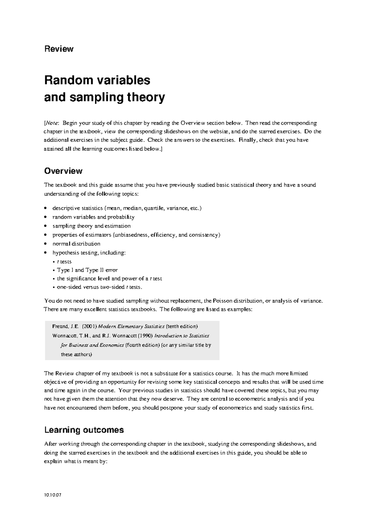 G3erev - random value - Review Random variables and sampling theory ...